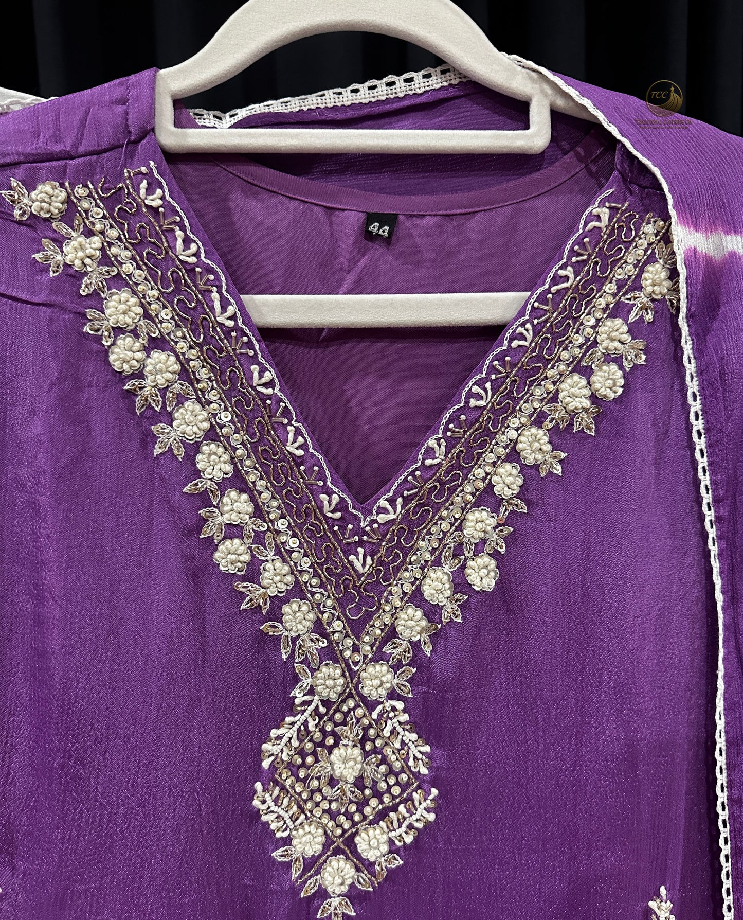 Purple Tie-Dye Traditional 3-Piece Ensemble with Gold & Multicolor Embroidery β Festive & Cultural Wear