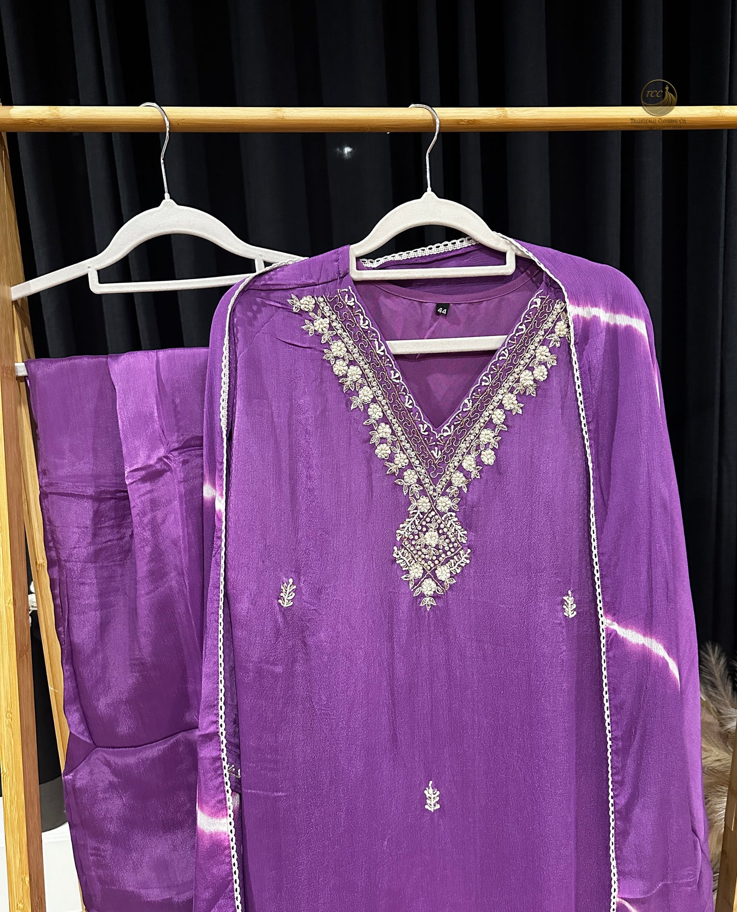 Purple Tie-Dye Traditional 3-Piece Ensemble with Gold & Multicolor Embroidery β Festive & Cultural Wear