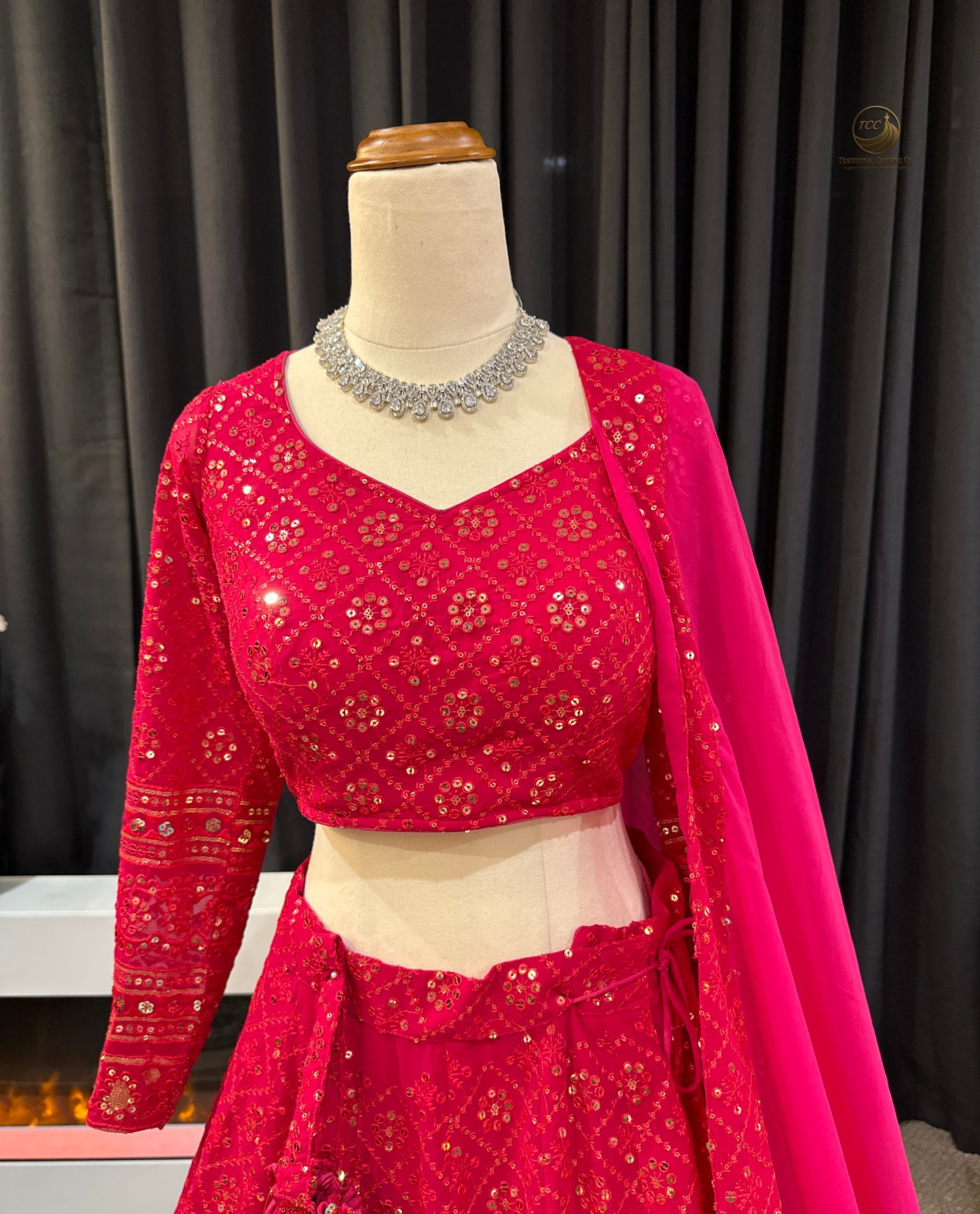 Elegant Red Embroidered Lehenga Choli with Dupatta & Matching Potli Bag – Bridal & Festive Wear