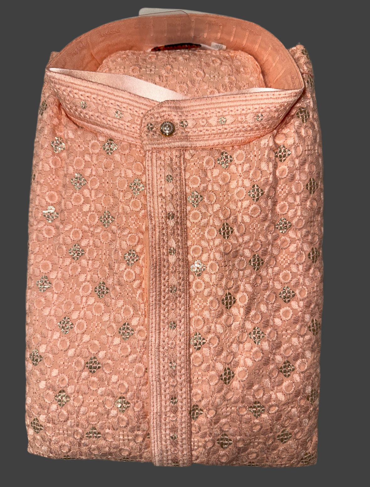Designer Embroidered Chikankari Kurta for Men β Rich Collar Detail in Vibrant Colors | Peach, Blue, Mint Green and Yellow
