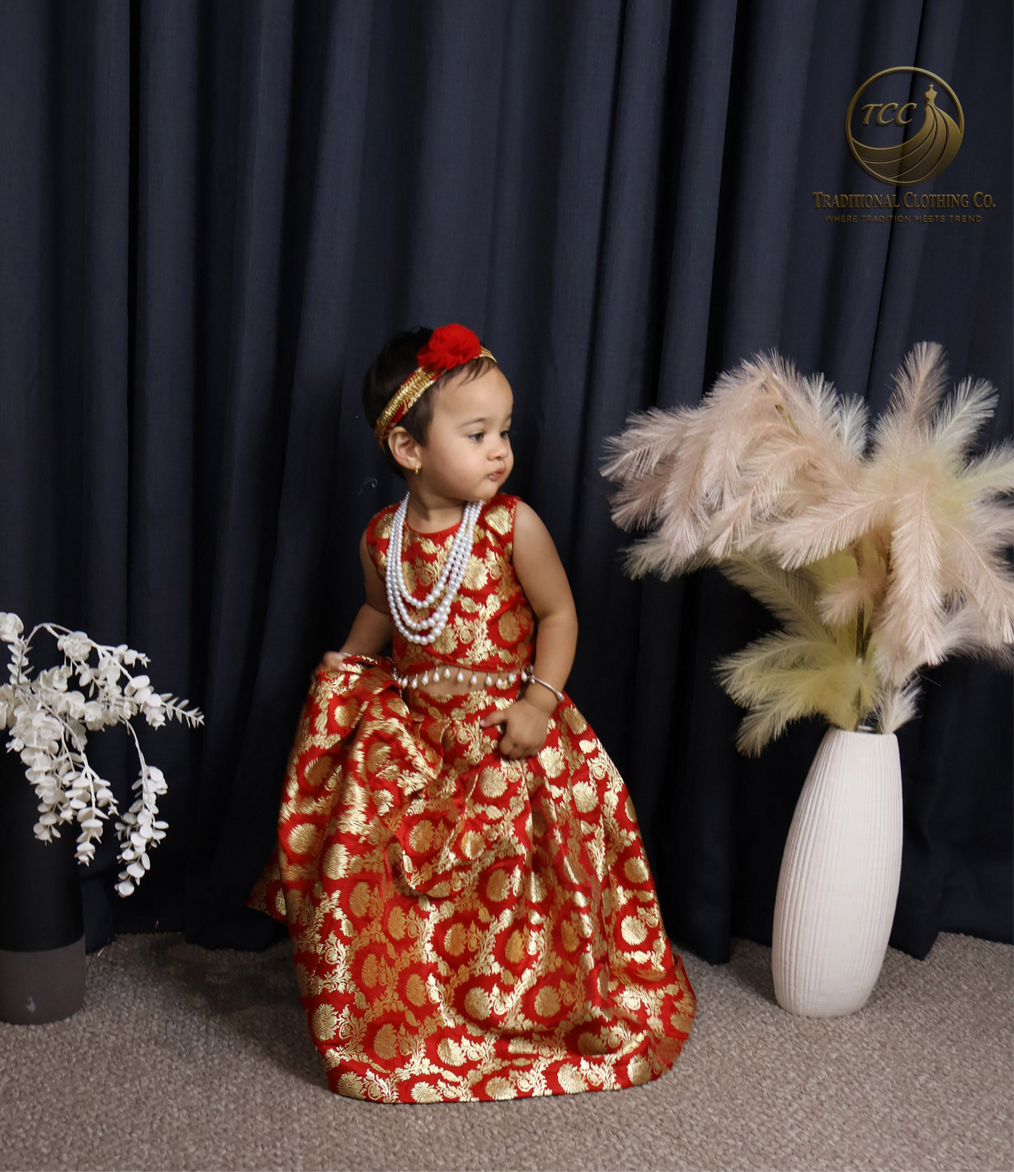 Traditional Red & Gold Brocade Lehenga Choli for Kids – Festive & Wedding Wear