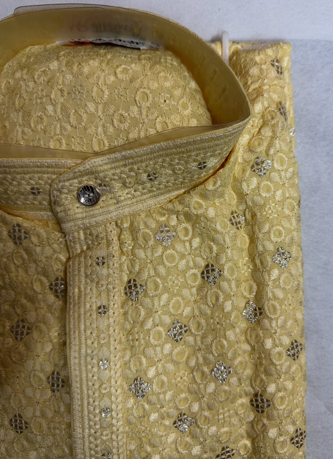 Designer Embroidered Chikankari Kurta for Men β Rich Collar Detail in Vibrant Colors | Peach, Blue, Mint Green and Yellow