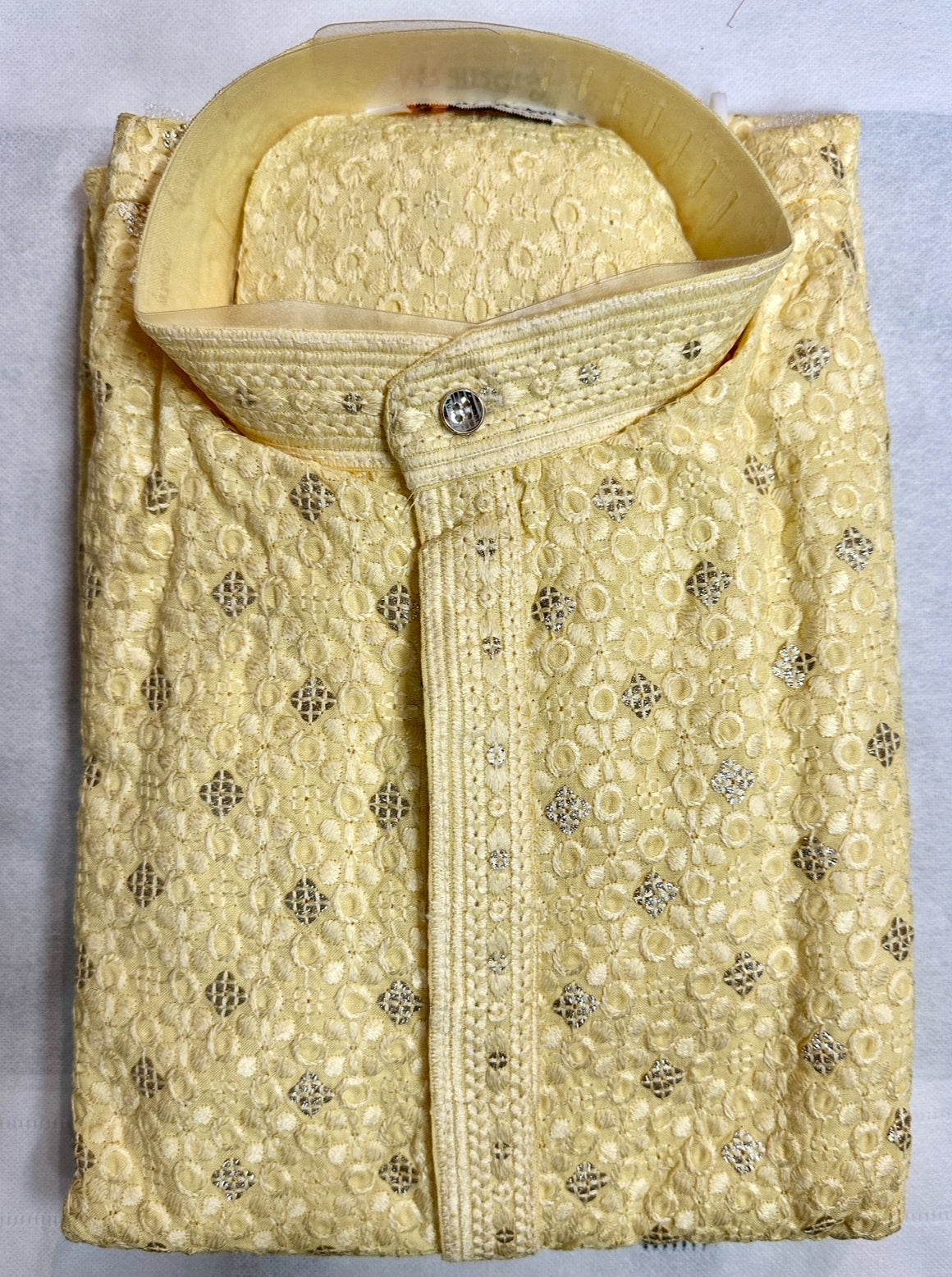 Designer Embroidered Chikankari Kurta for Men β Rich Collar Detail in Vibrant Colors | Peach, Blue, Mint Green and Yellow