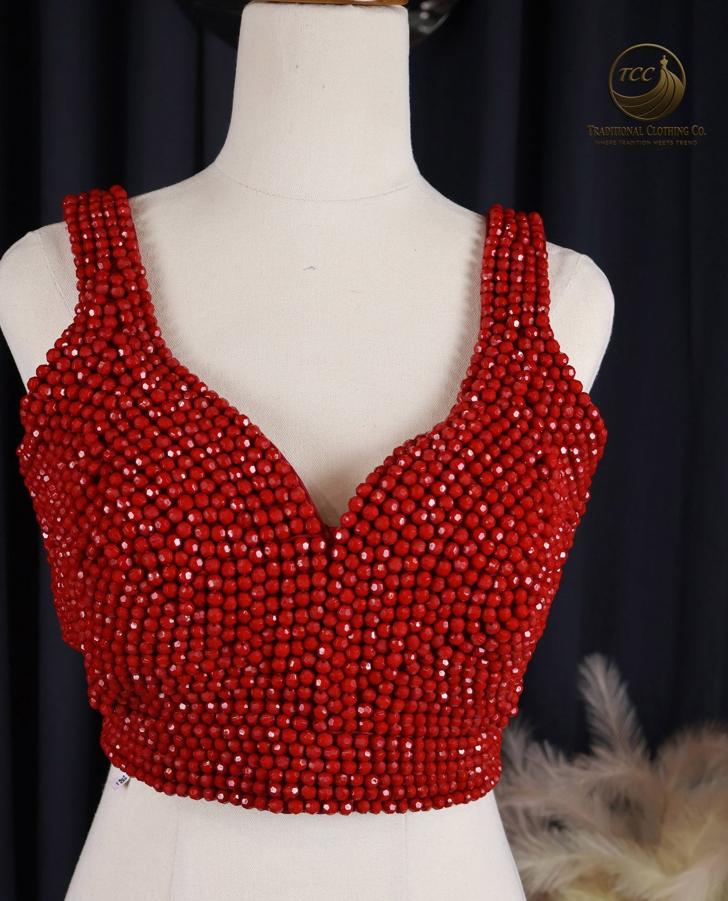 Elegant Red Beaded Blouse – Ethnic Designer Top