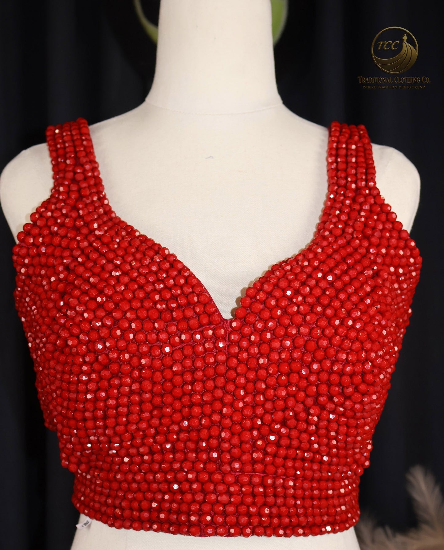 Elegant Red Beaded Blouse – Ethnic Designer Top