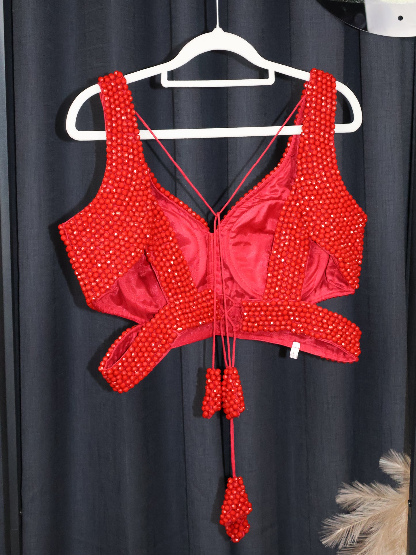 Elegant Red Beaded Blouse – Ethnic Designer Top