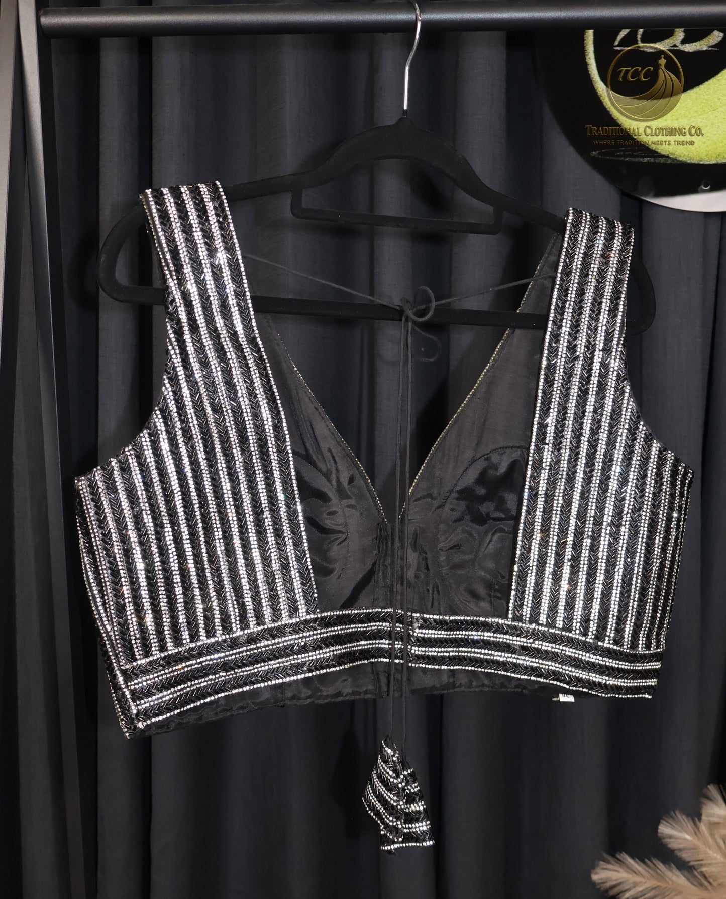 Elegant Black & Silver Metallic Striped Blouse – Stylish Evening & Casual Wear