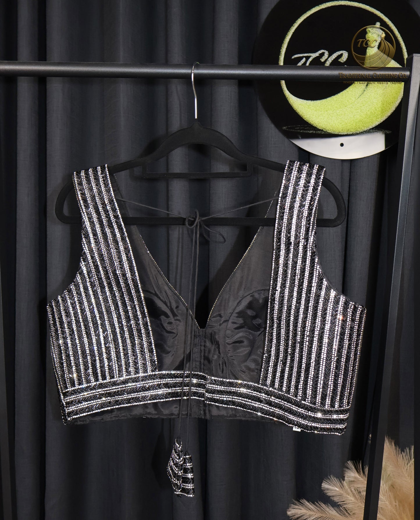Elegant Black & Silver Metallic Striped Blouse – Stylish Evening & Casual Wear