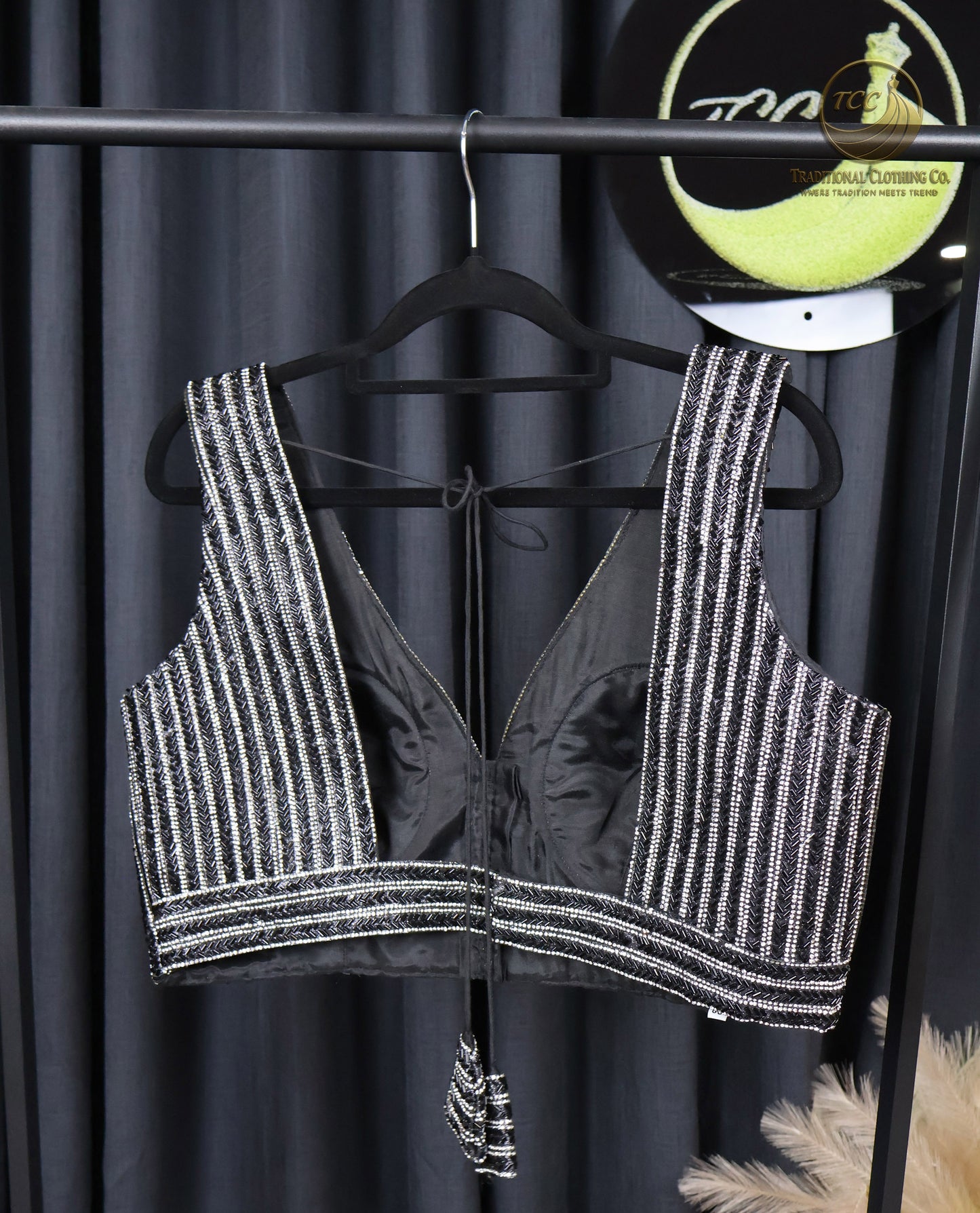 Elegant Black & Silver Metallic Striped Blouse – Stylish Evening & Casual Wear