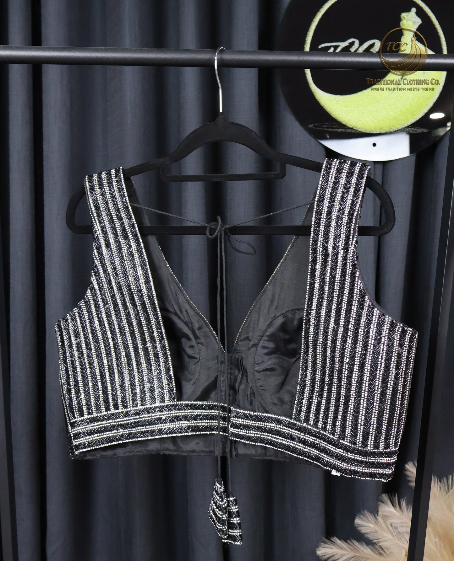 Elegant Black & Silver Metallic Striped Blouse – Stylish Evening & Casual Wear