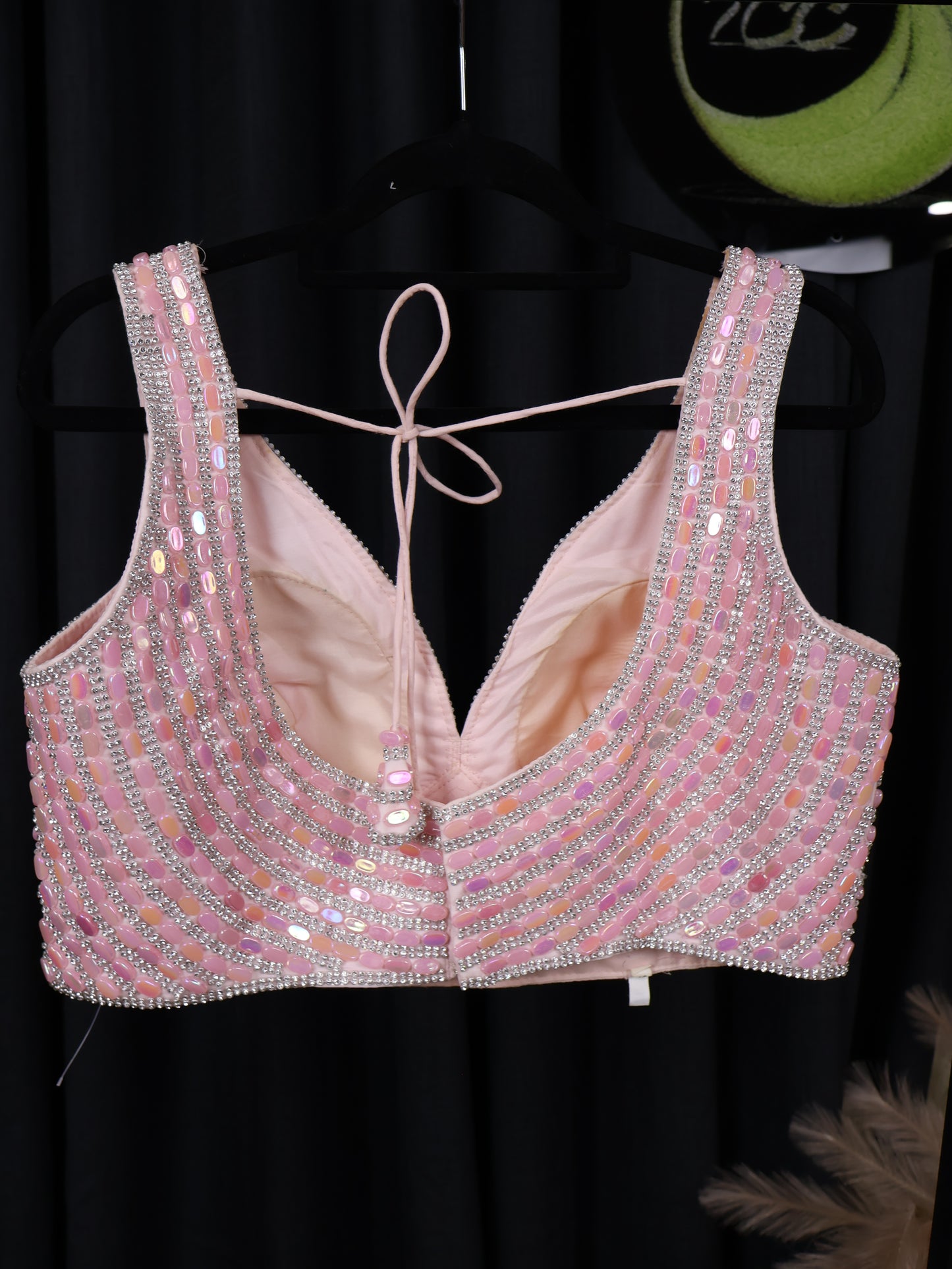 Elegant Pink Beaded Crop Top | Rhinestone Embellished Party Wear