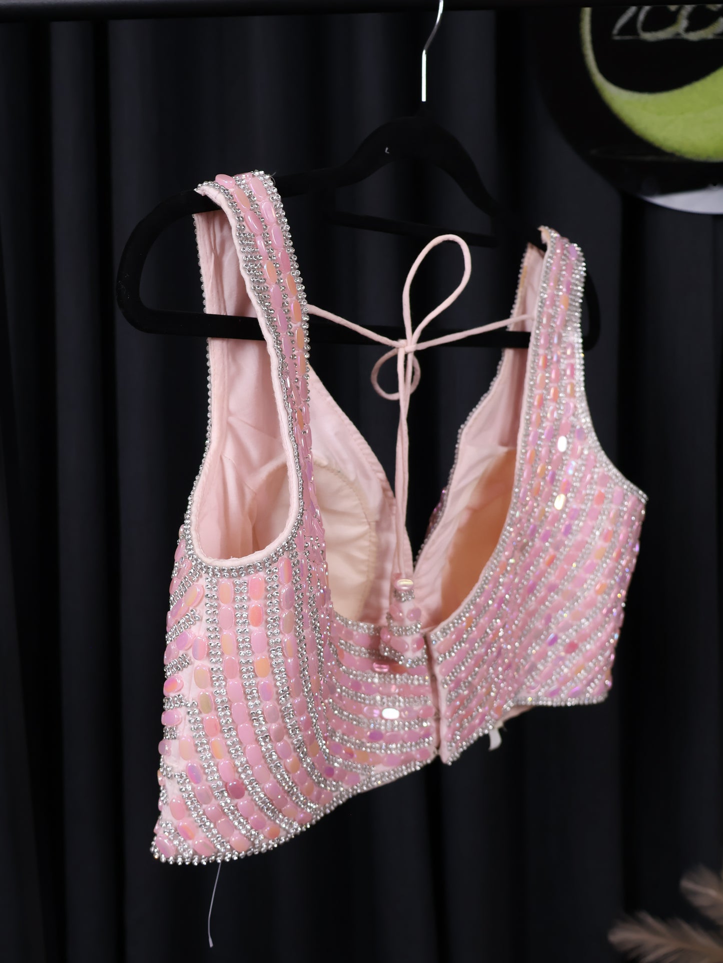Elegant Pink Beaded Crop Top | Rhinestone Embellished Party Wear