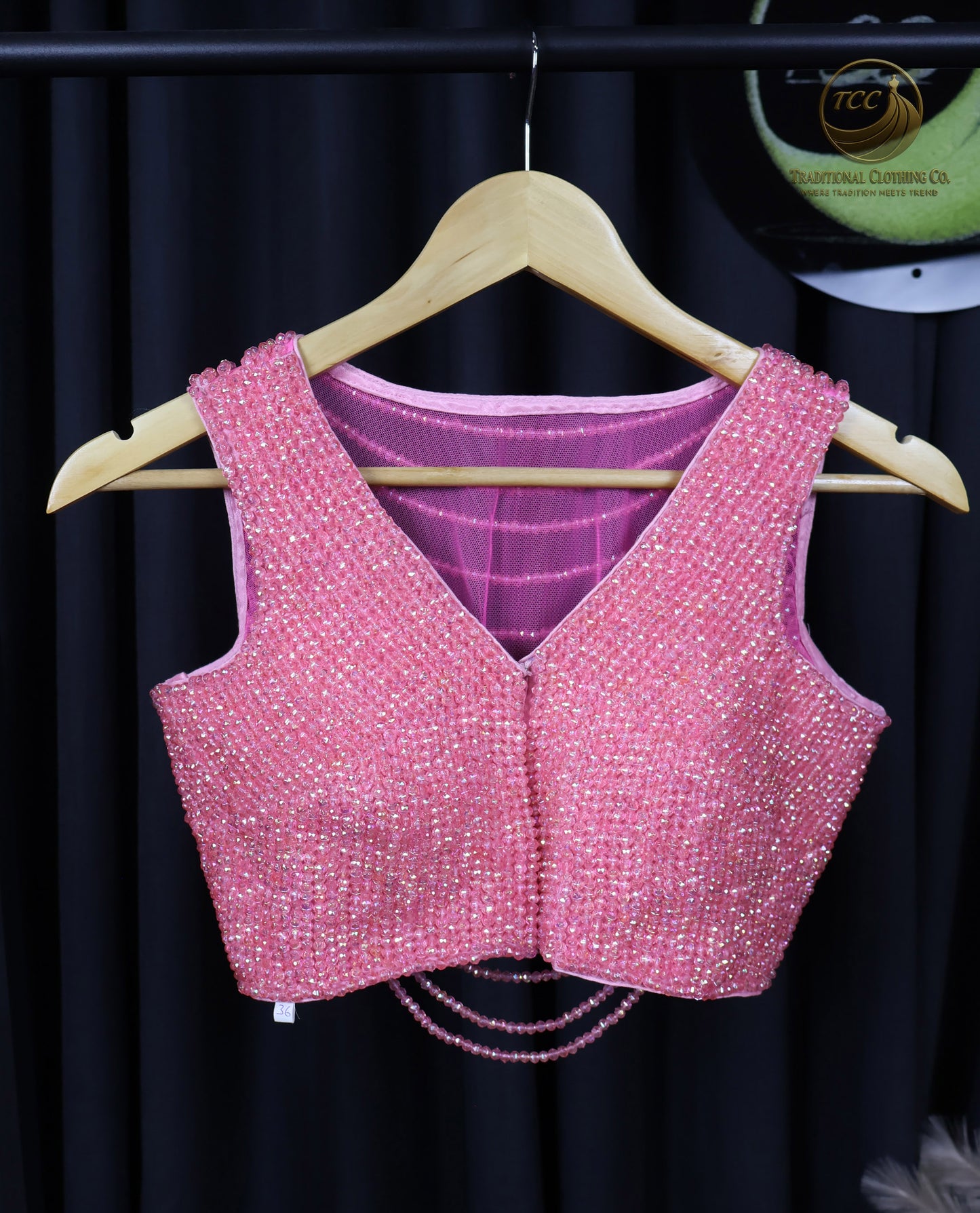 Elegant Pink Beaded Blouse – Sheer & Sparkling Statement Piece