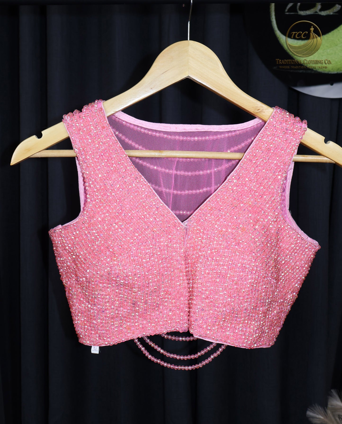 Elegant Pink Beaded Blouse – Sheer & Sparkling Statement Piece