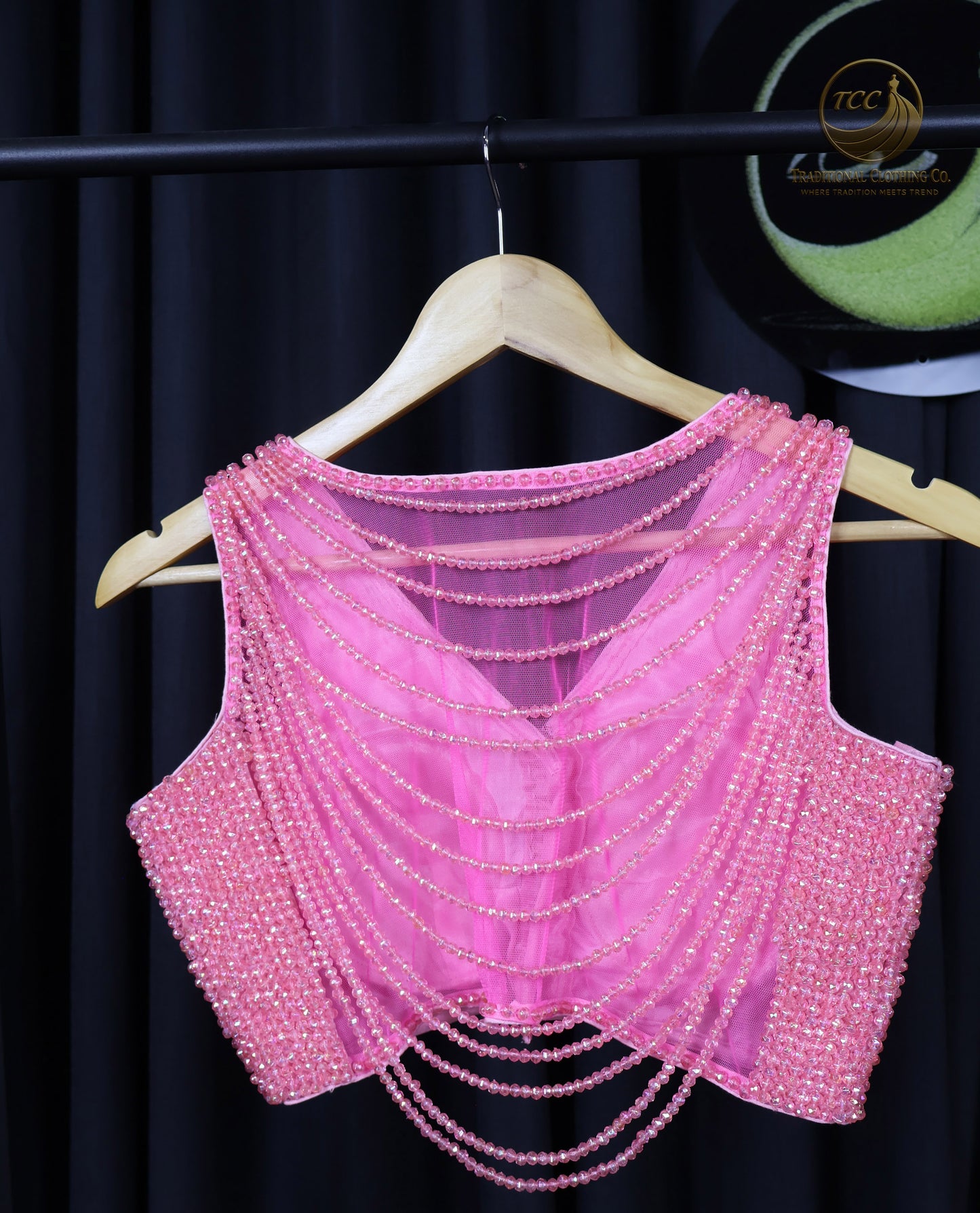 Elegant Pink Beaded Blouse – Sheer & Sparkling Statement Piece