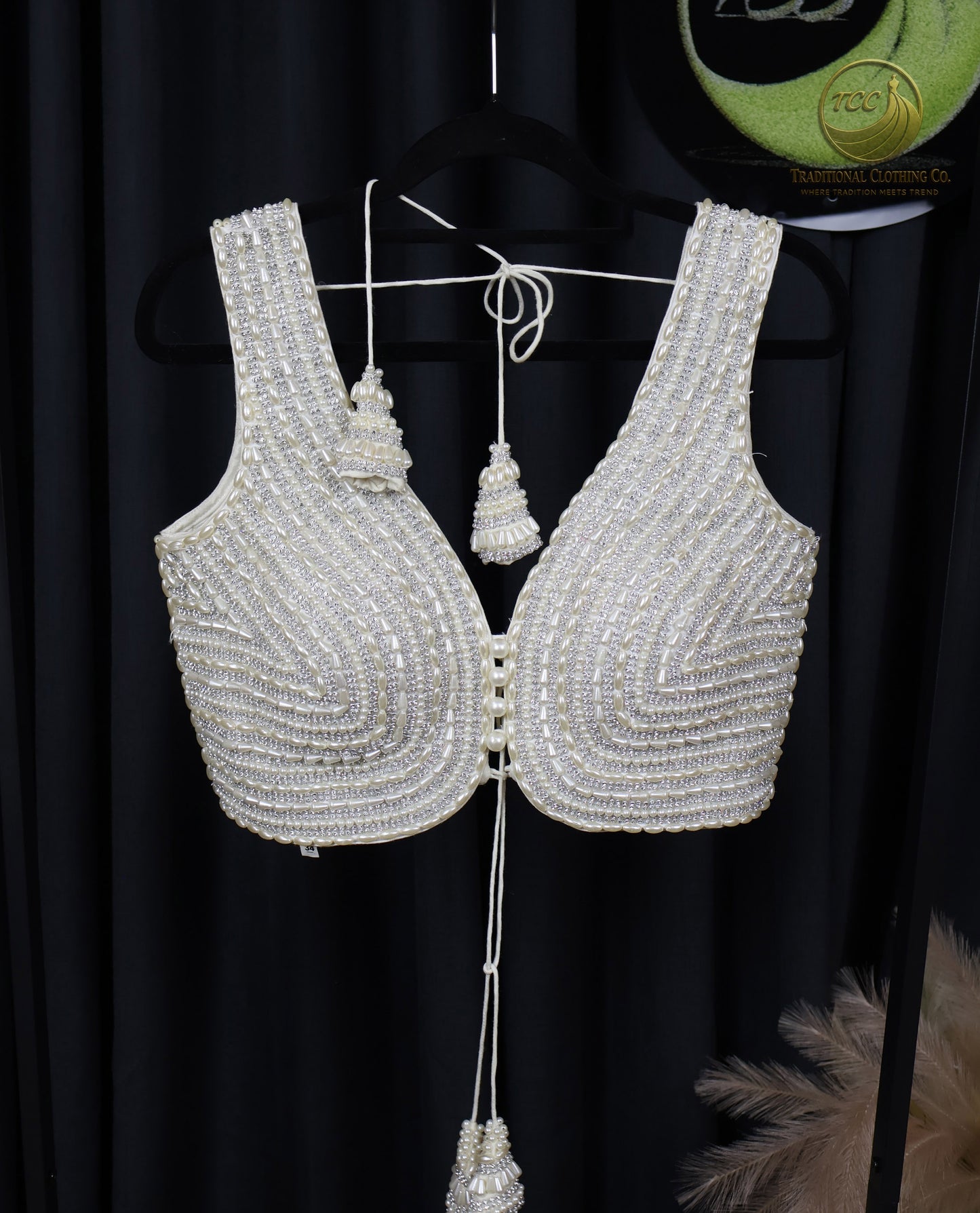 Premium Beaded Sleeveless Blouse – Elegant Statement Wear - Creamy White