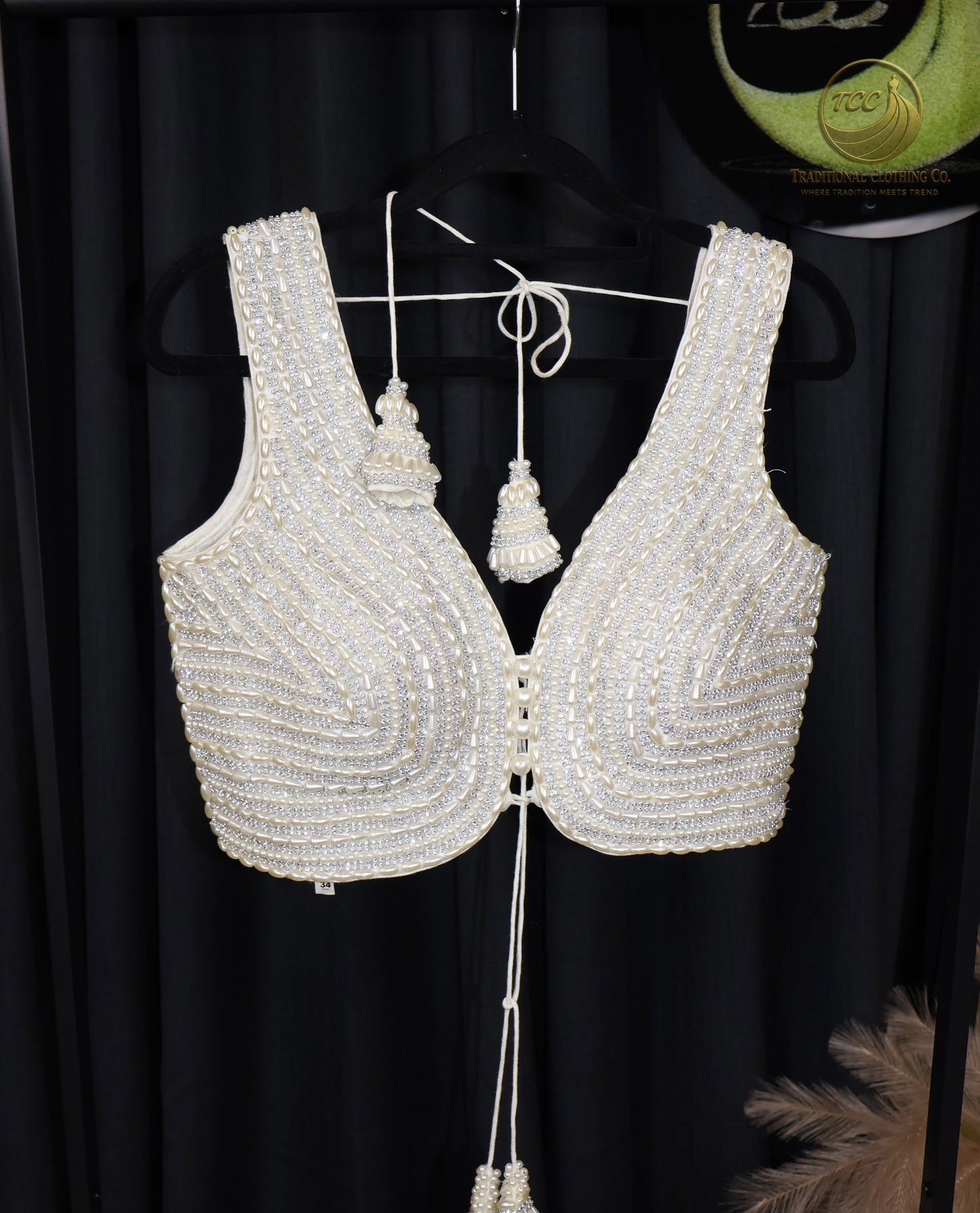 Premium Beaded Sleeveless Blouse – Elegant Statement Wear - Creamy White