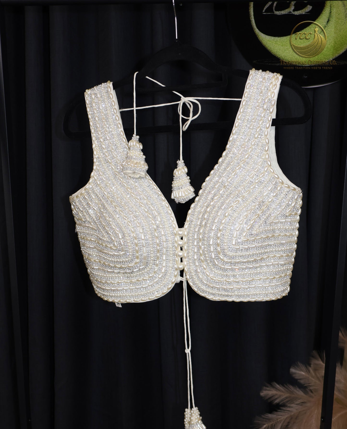 Premium Beaded Sleeveless Blouse – Elegant Statement Wear - Creamy White