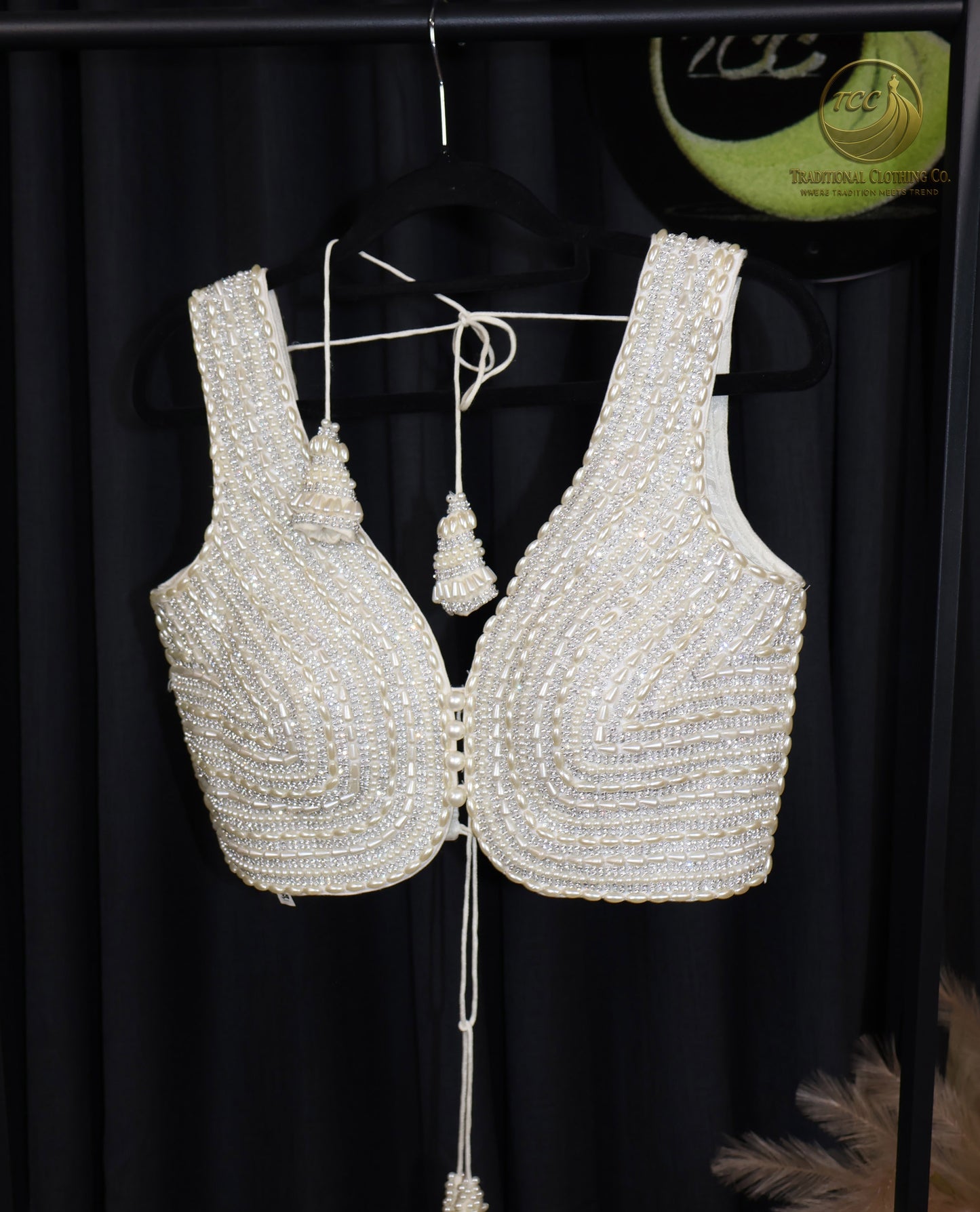 Premium Beaded Sleeveless Blouse – Elegant Statement Wear - Creamy White
