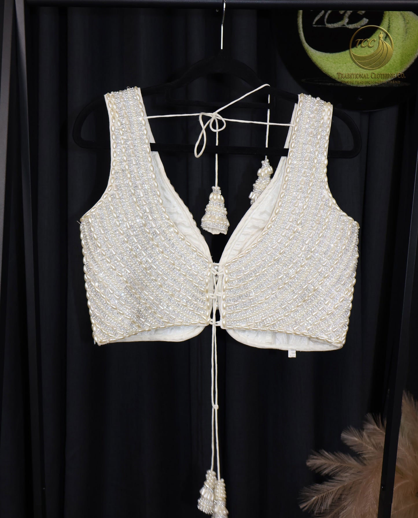Premium Beaded Sleeveless Blouse – Elegant Statement Wear - Creamy White