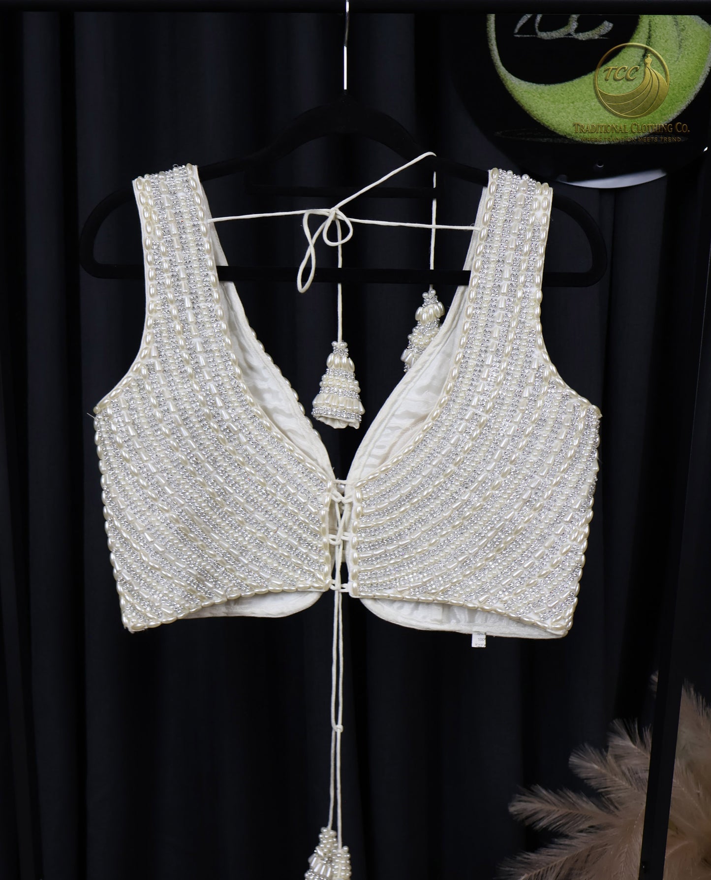 Premium Beaded Sleeveless Blouse – Elegant Statement Wear - Creamy White