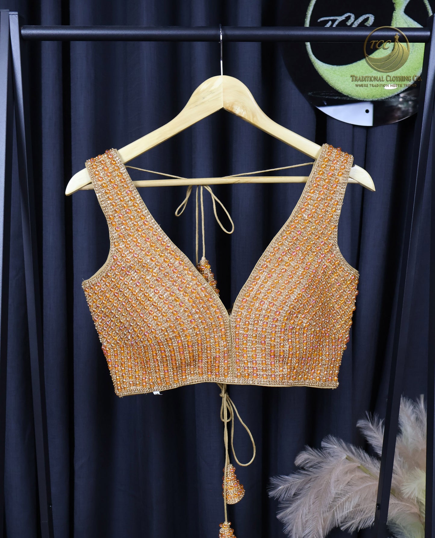 Premium Brown Beaded Sleeveless Blouse with Lace-Up Back – Festive Ethnic Wear