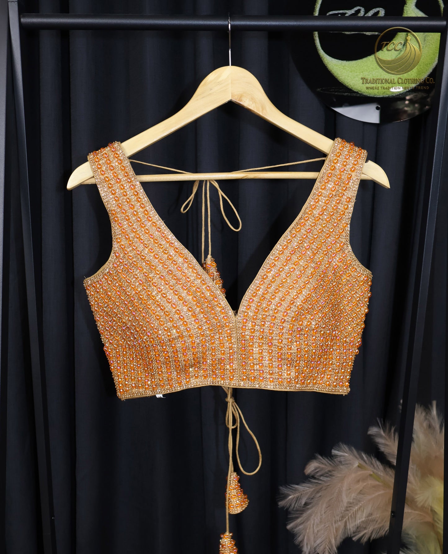Premium Brown Beaded Sleeveless Blouse with Lace-Up Back – Festive Ethnic Wear