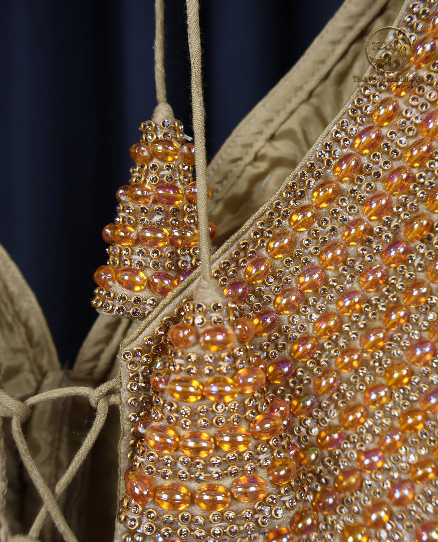 Premium Brown Beaded Sleeveless Blouse with Lace-Up Back – Festive Ethnic Wear
