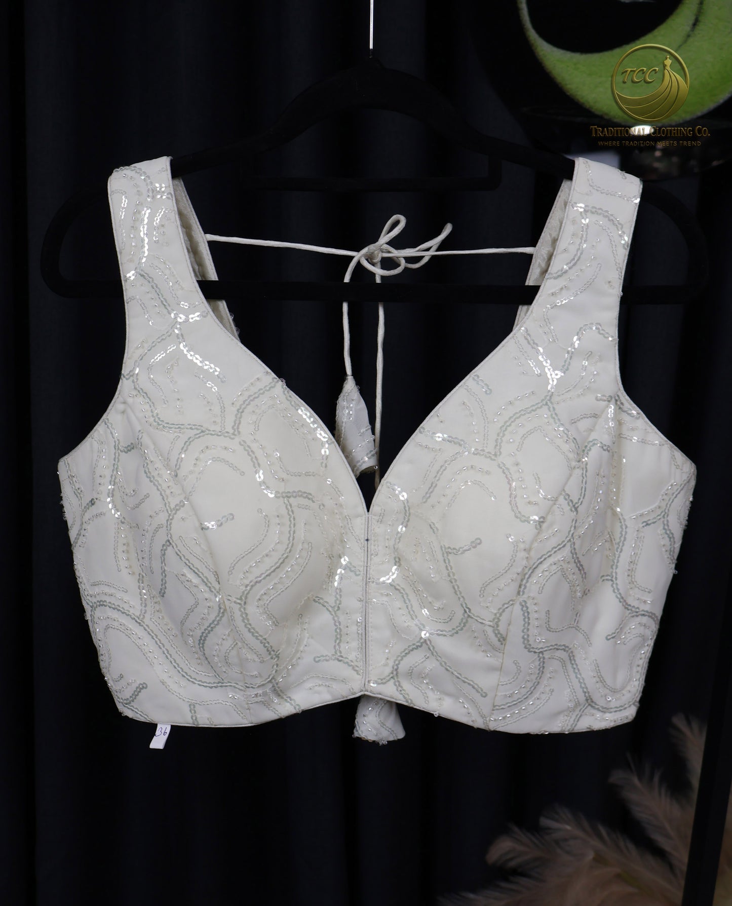 White Sequin Embellished Tie-Back Blouse – Elegant Party & Wedding Wear