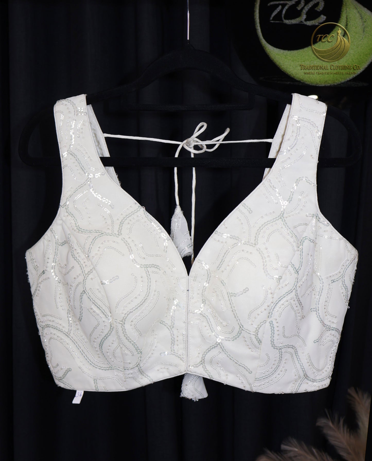 White Sequin Embellished Tie-Back Blouse – Elegant Party & Wedding Wear