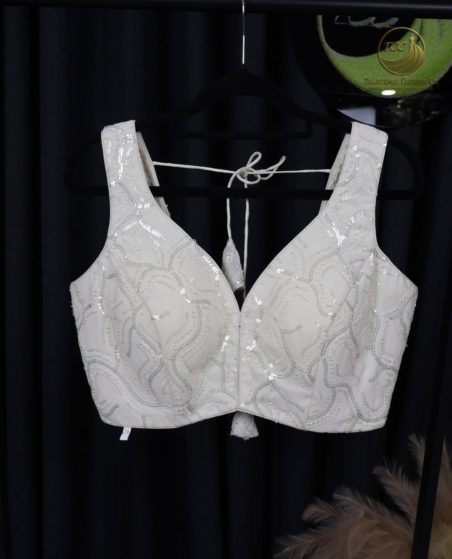 White Sequin Embellished Tie-Back Blouse – Elegant Party & Wedding Wear