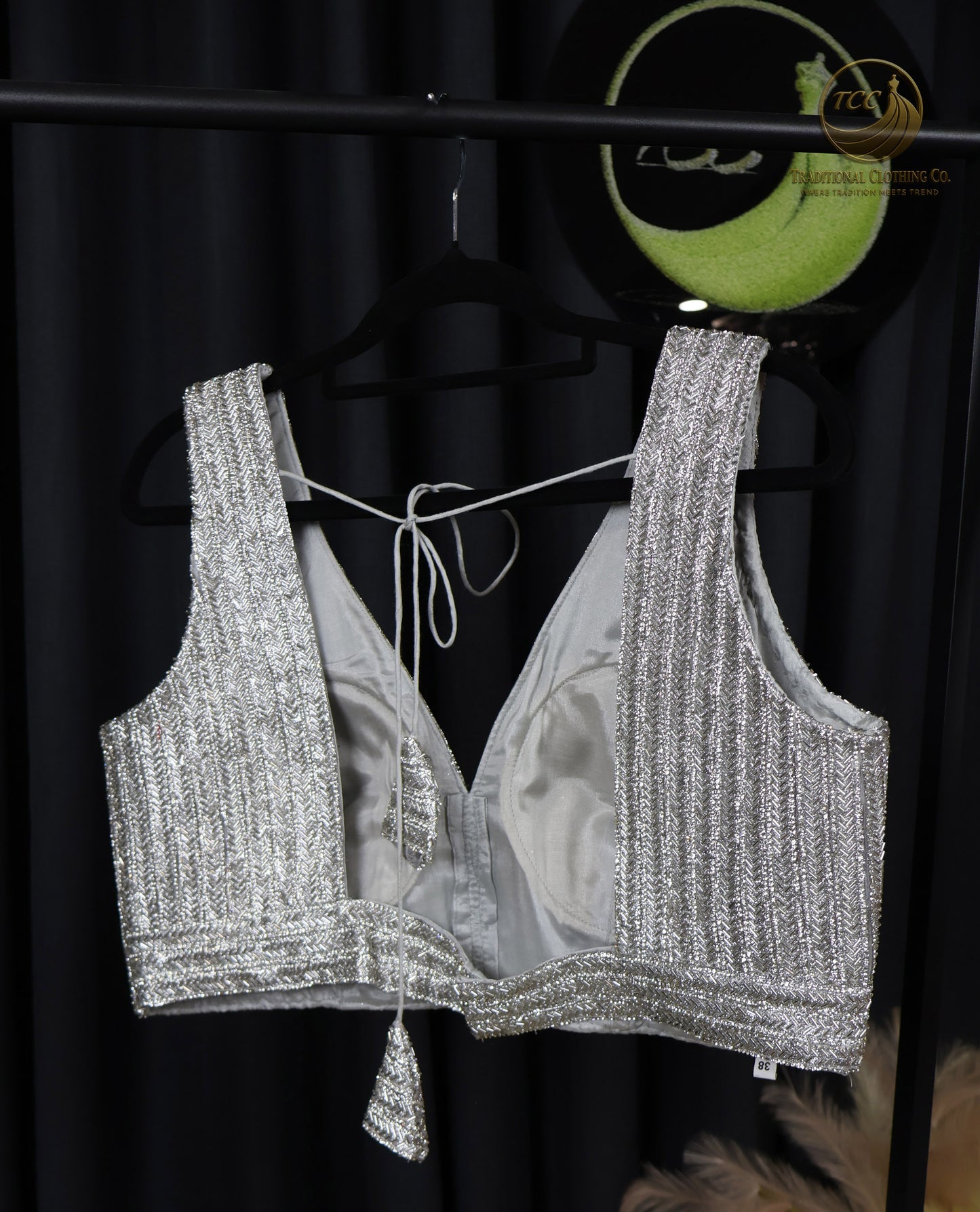 Silver beaded Sleeveless Saree Blouse – Elegant Festive & Wedding Wear