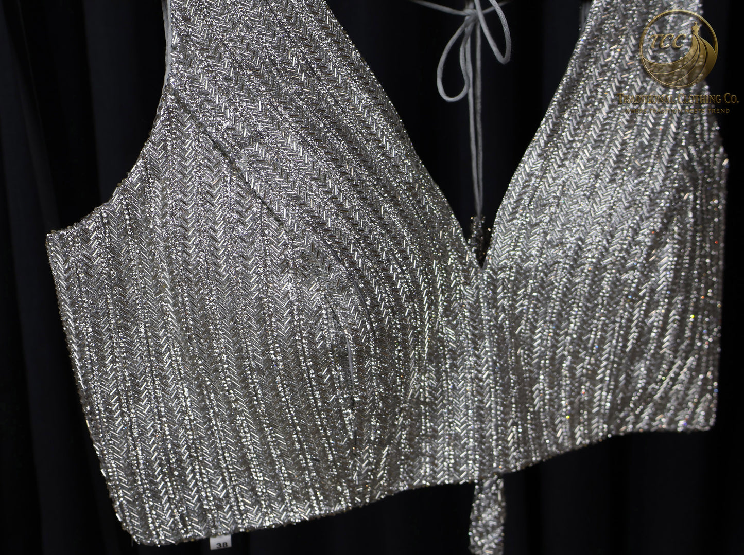 Silver beaded Sleeveless Saree Blouse – Elegant Festive & Wedding Wear