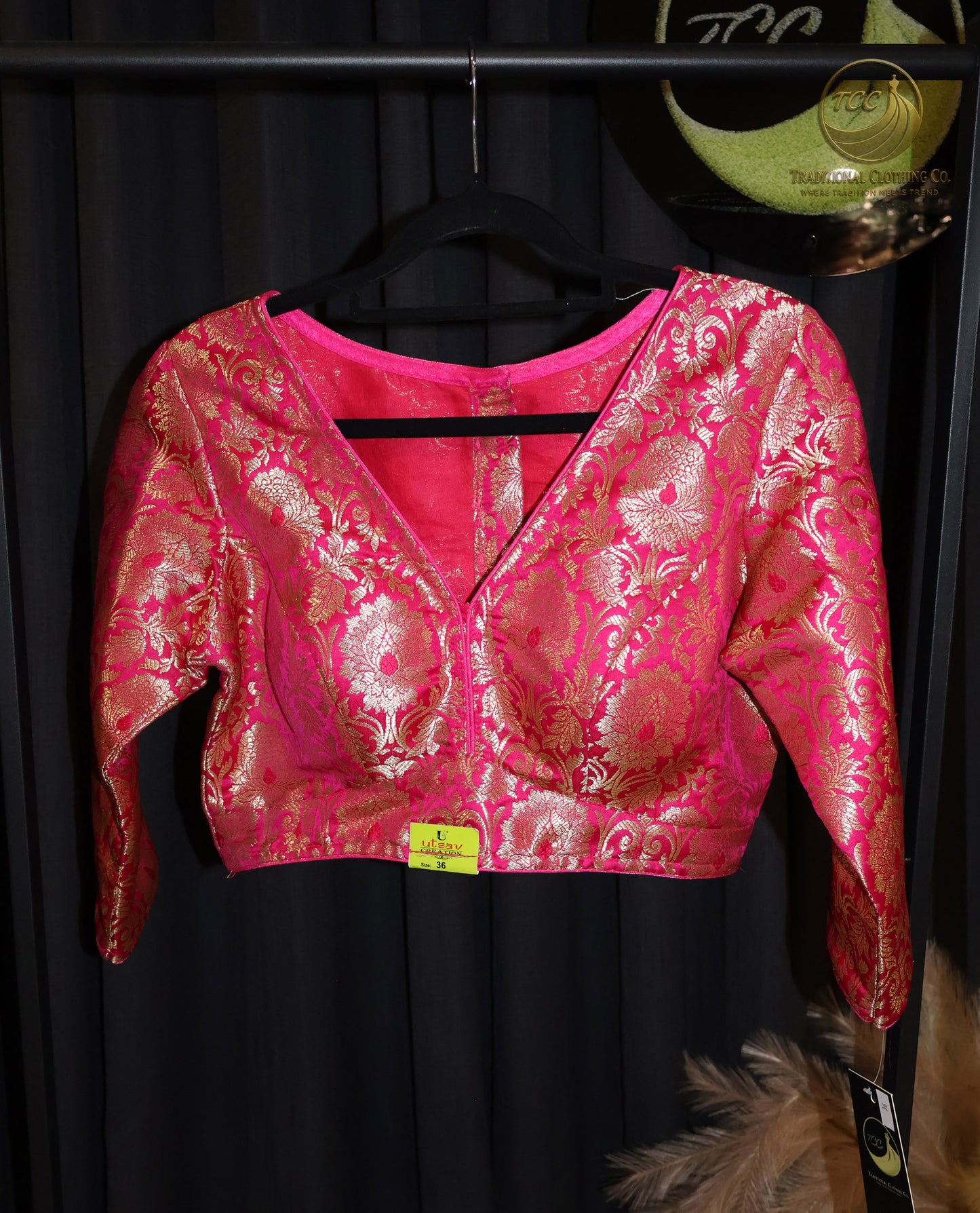 Pink & Gold Brocade Saree Blouse – Elegant Festive & Wedding Wear