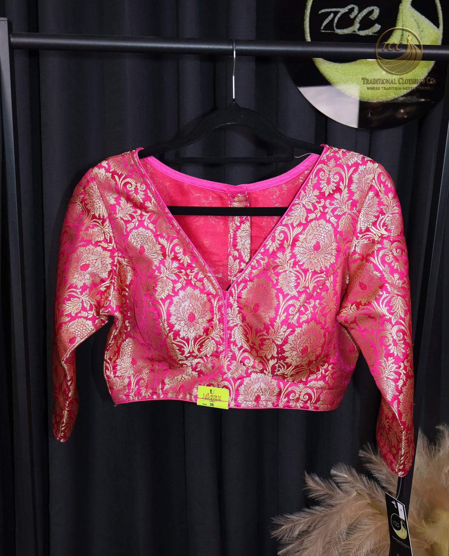 Pink & Gold Brocade Saree Blouse – Elegant Festive & Wedding Wear