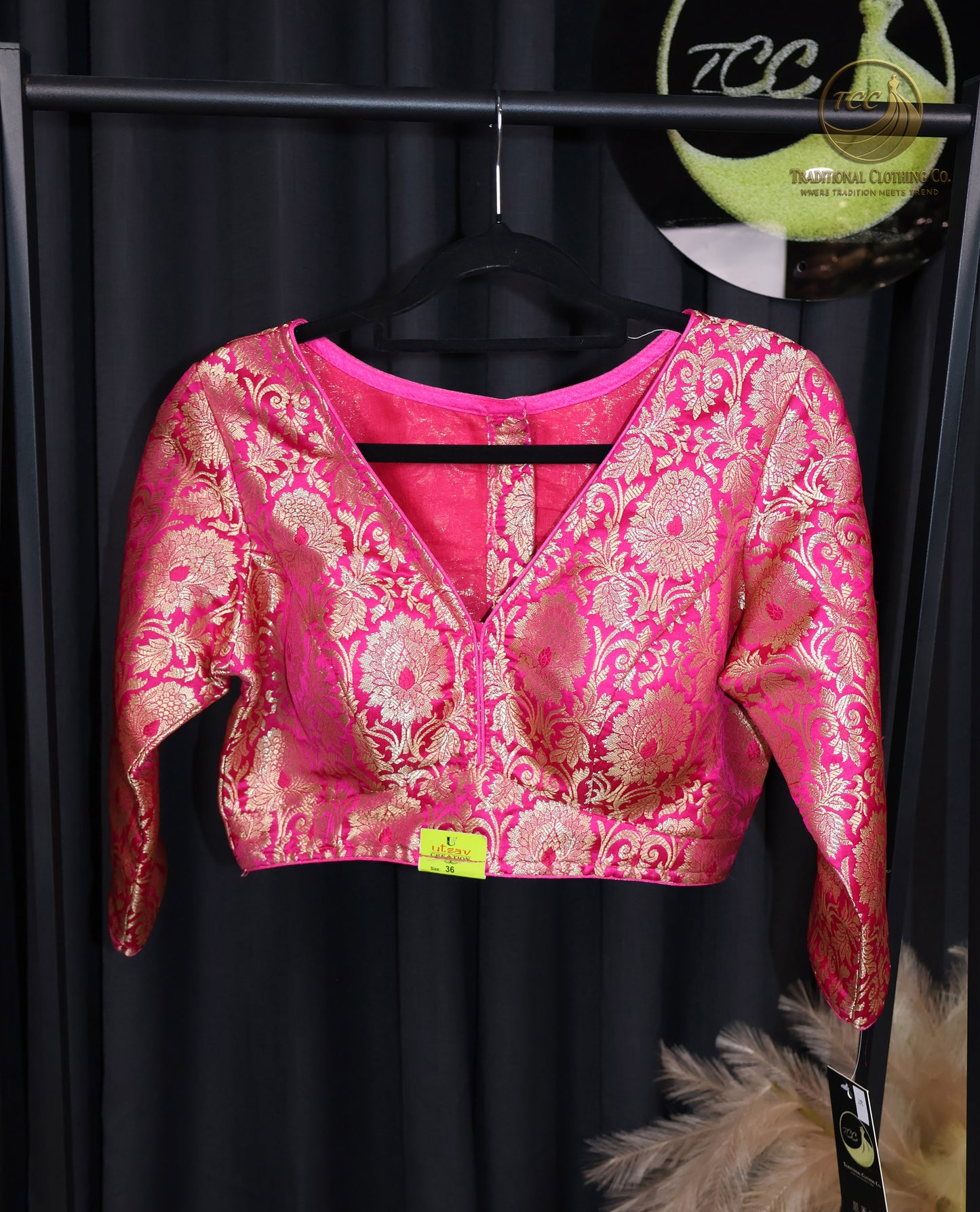Pink & Gold Brocade Saree Blouse – Elegant Festive & Wedding Wear
