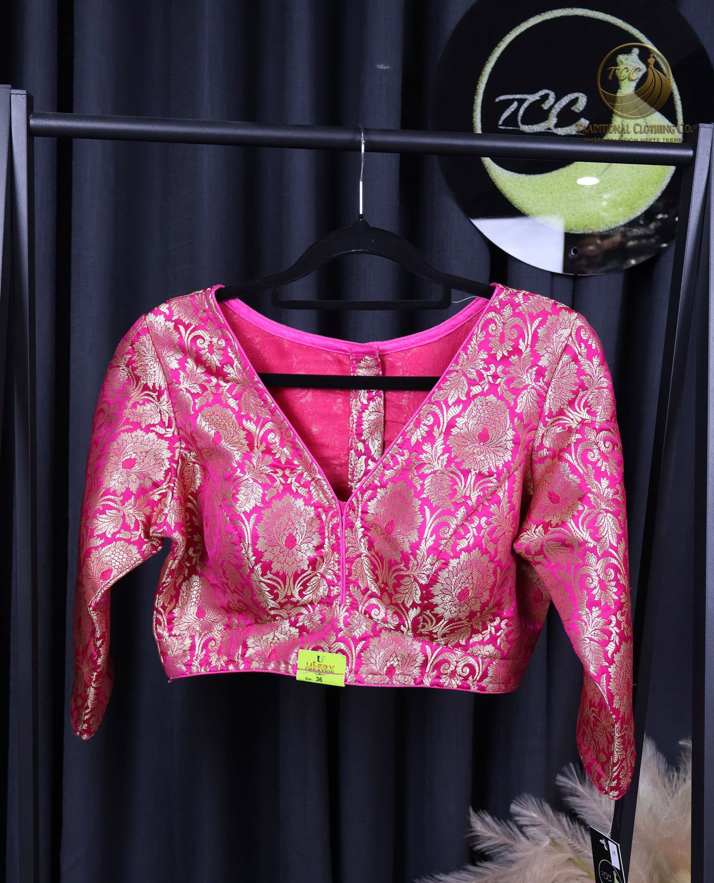 Pink & Gold Brocade Saree Blouse – Elegant Festive & Wedding Wear