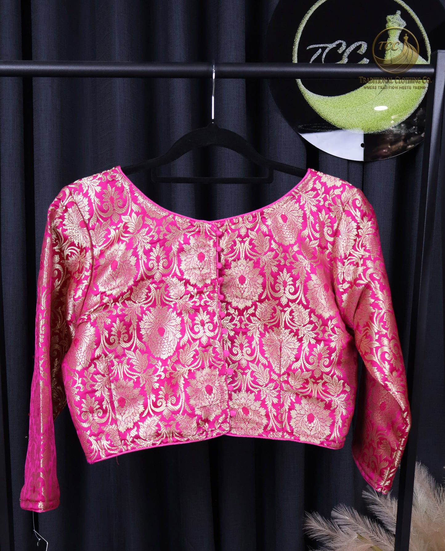 Pink & Gold Brocade Saree Blouse – Elegant Festive & Wedding Wear