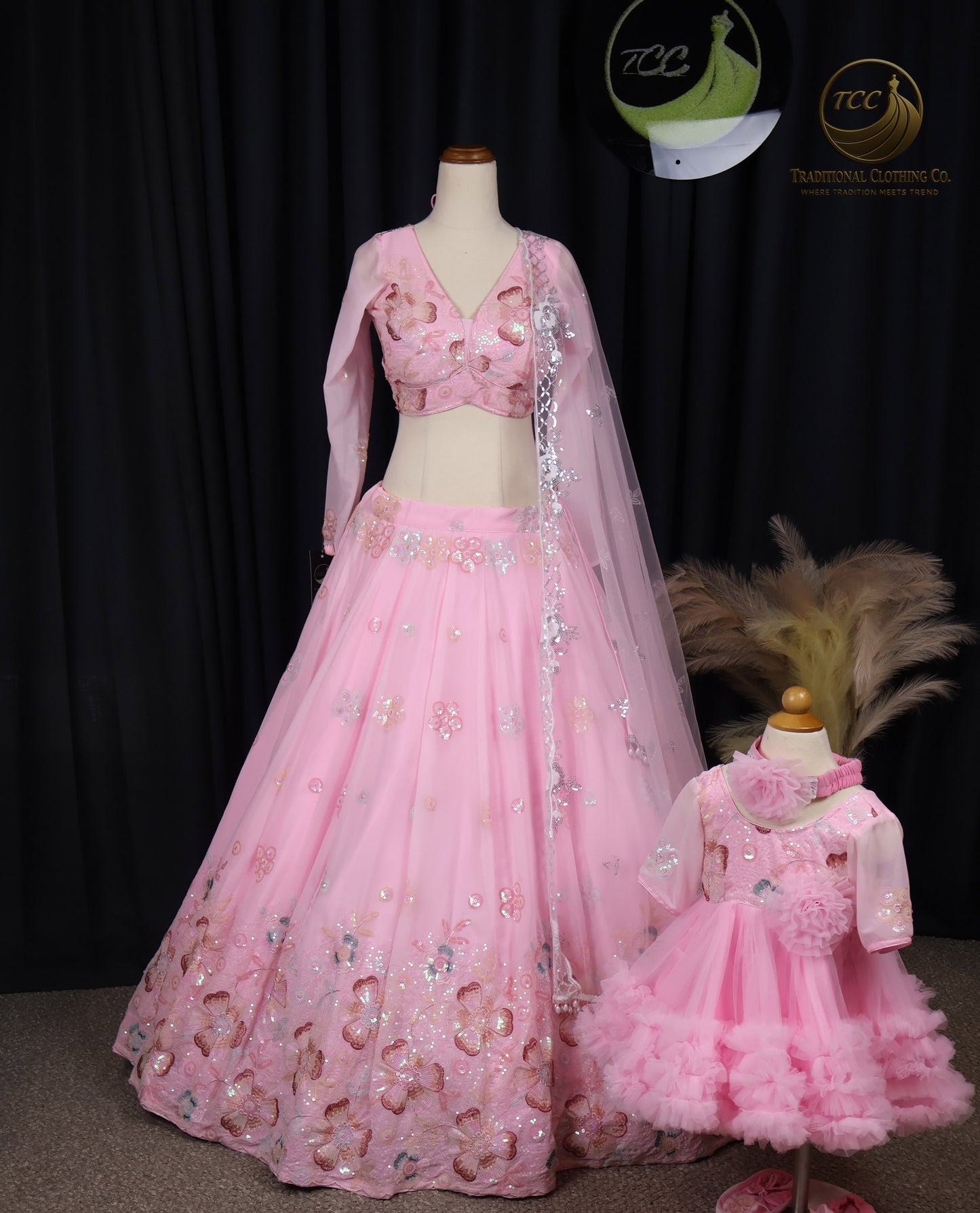 Peach Embroidered Mother & Daughter Matching Set – Elegant Festive & Wedding Wear