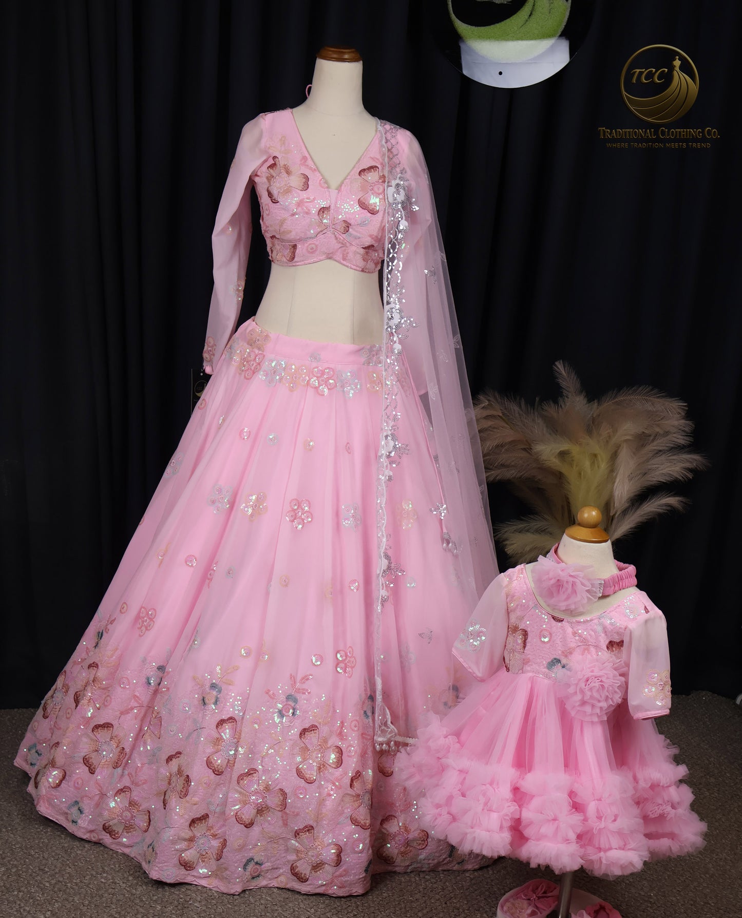 Peach Embroidered Mother & Daughter Matching Set – Elegant Festive & Wedding Wear