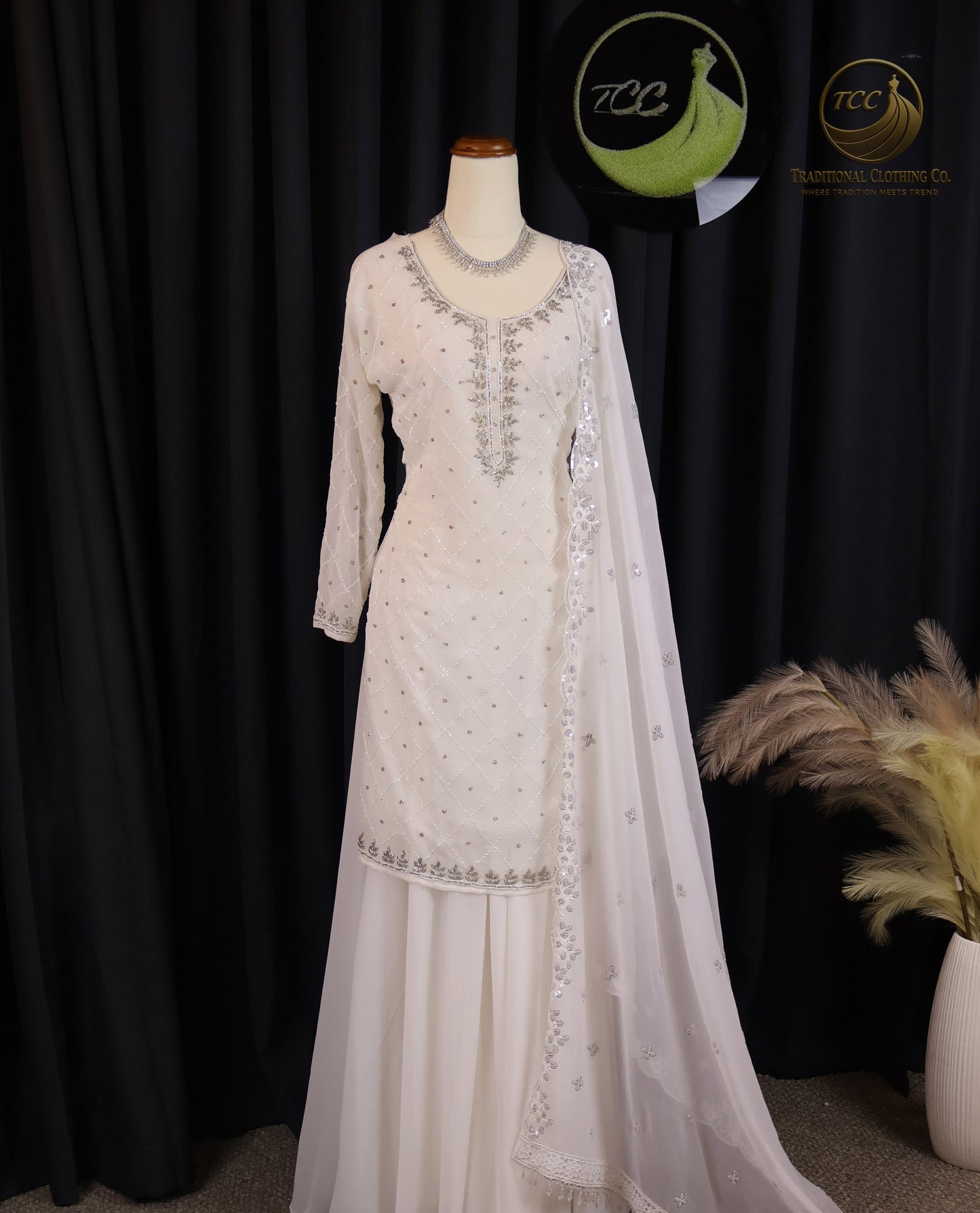 Peach Embroidered Sharara Set with Matching Bottom & Dupatta – Elegant Festive & Casual Wear