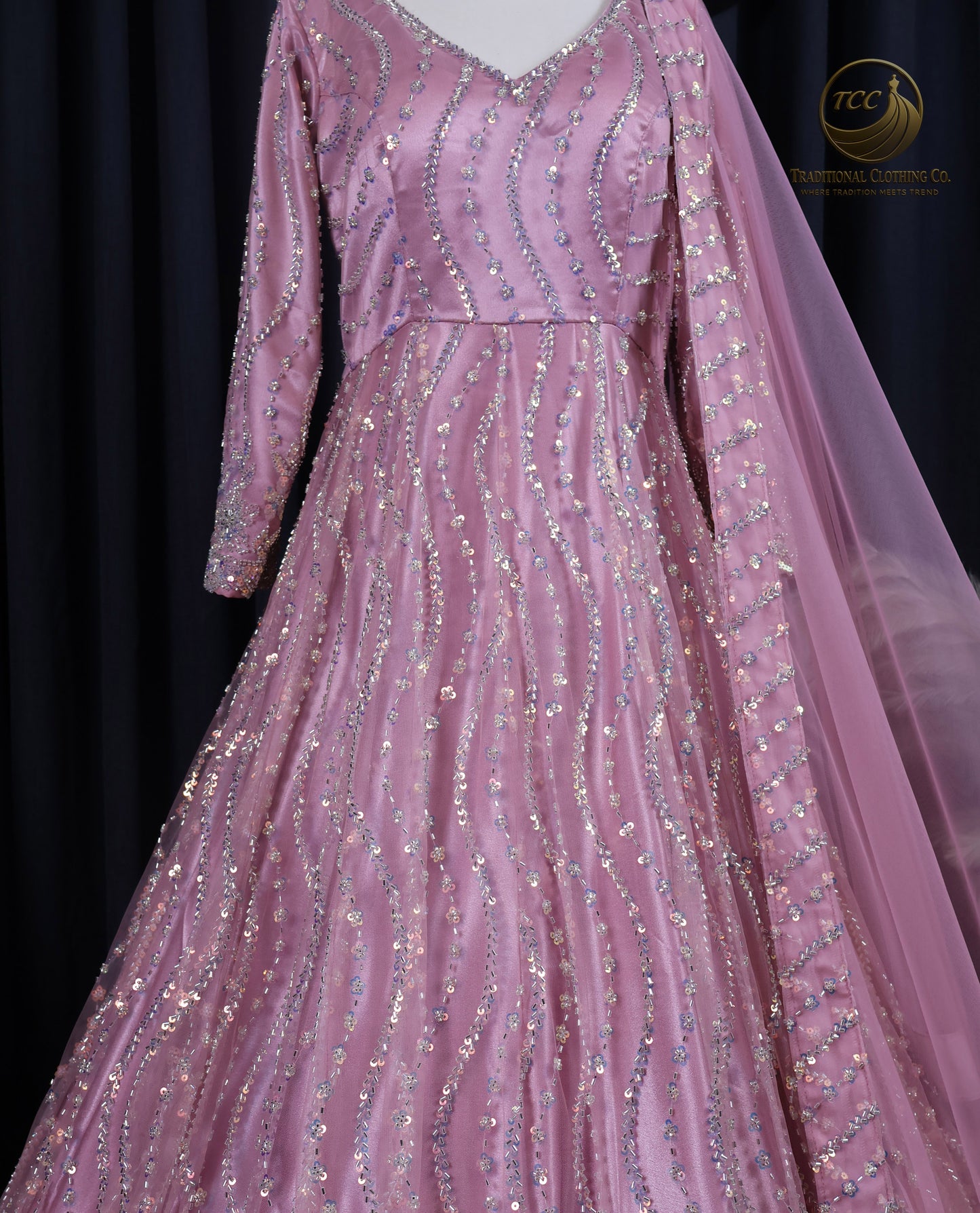 Pink Heavy Handwork Gown with Sheer Dupatta – Elegant Festive & Wedding Wear
