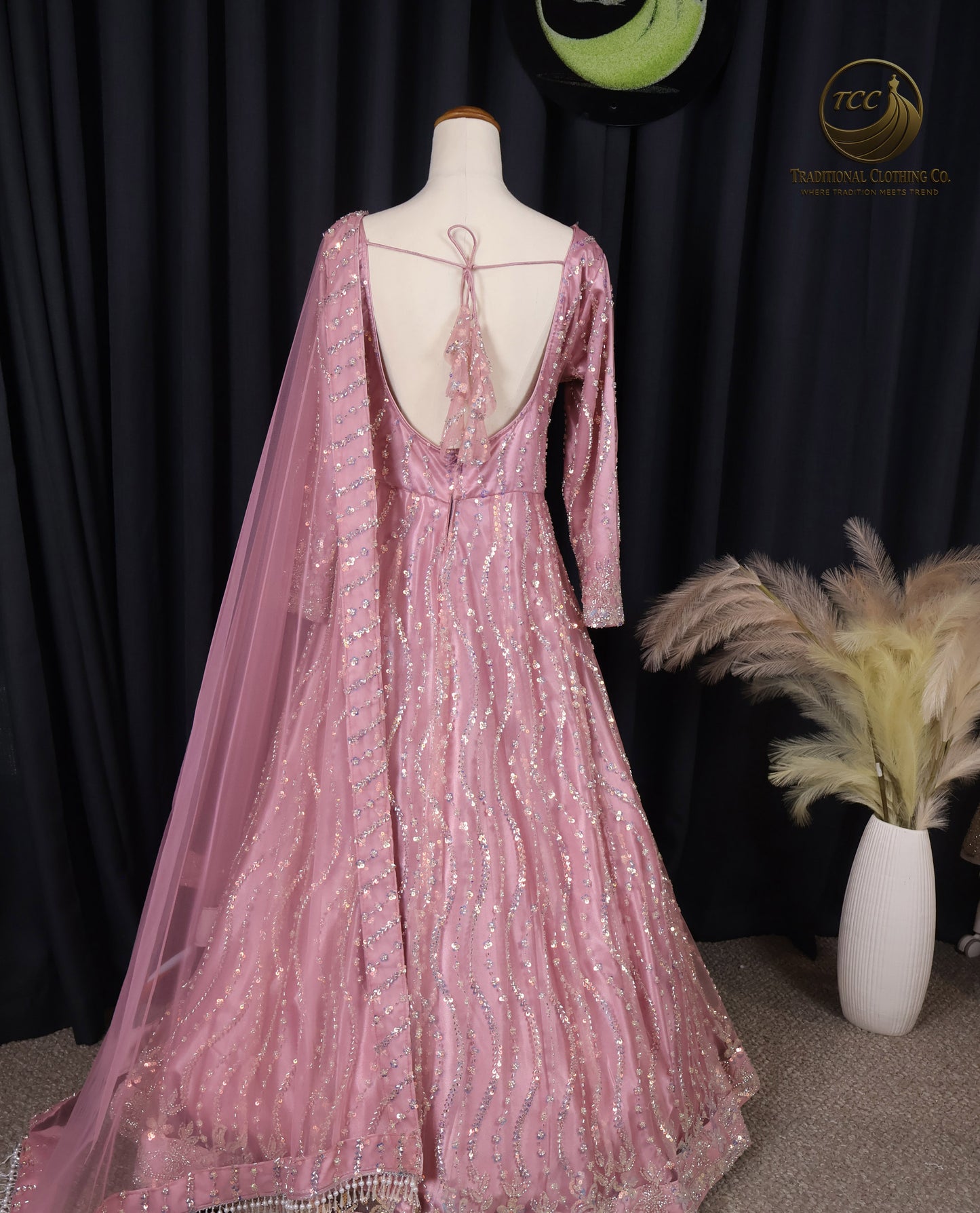 Pink Heavy Handwork Gown with Sheer Dupatta – Elegant Festive & Wedding Wear