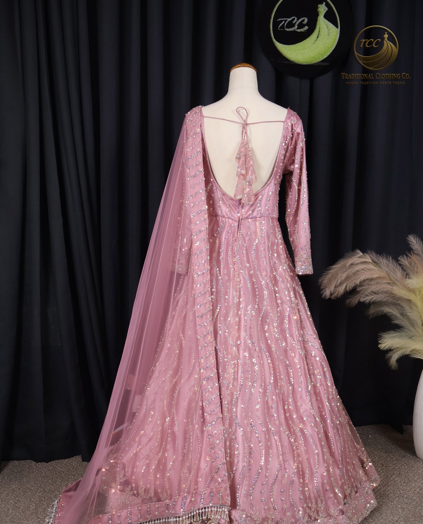 Pink Heavy Handwork Gown with Sheer Dupatta – Elegant Festive & Wedding Wear