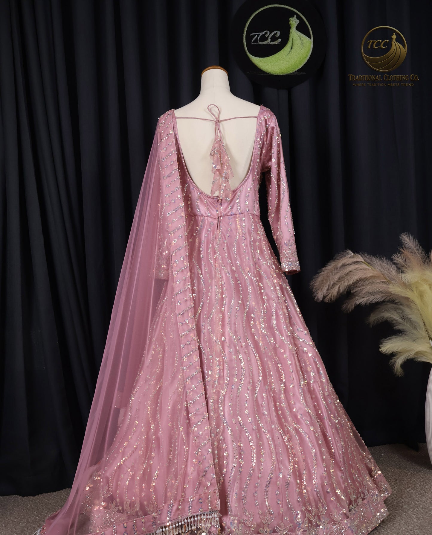 Pink Heavy Handwork Gown with Sheer Dupatta – Elegant Festive & Wedding Wear