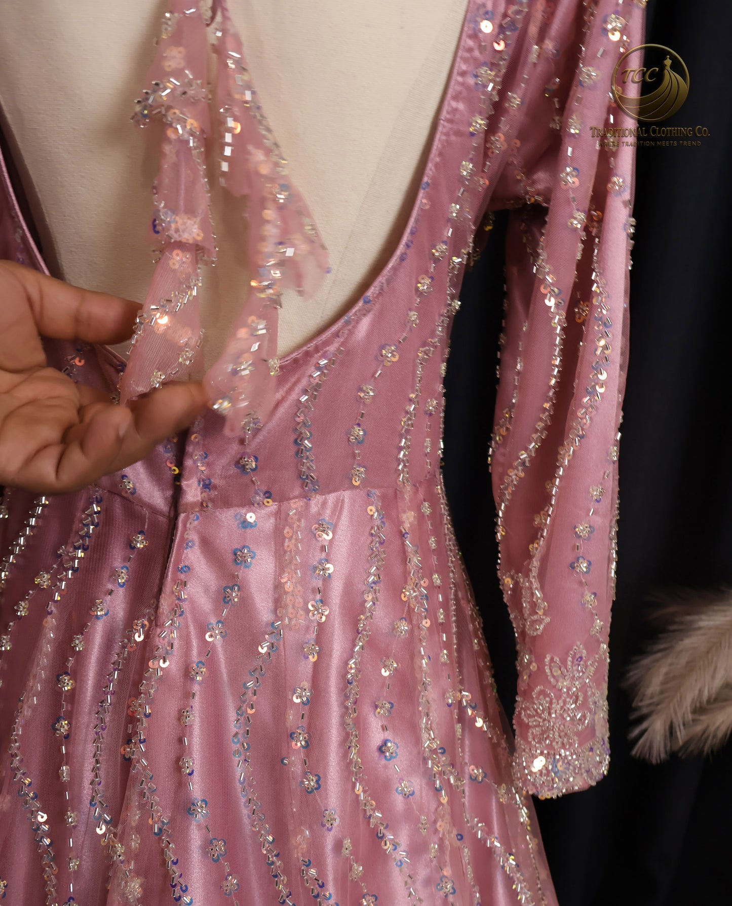 Pink Heavy Handwork Gown with Sheer Dupatta – Elegant Festive & Wedding Wear
