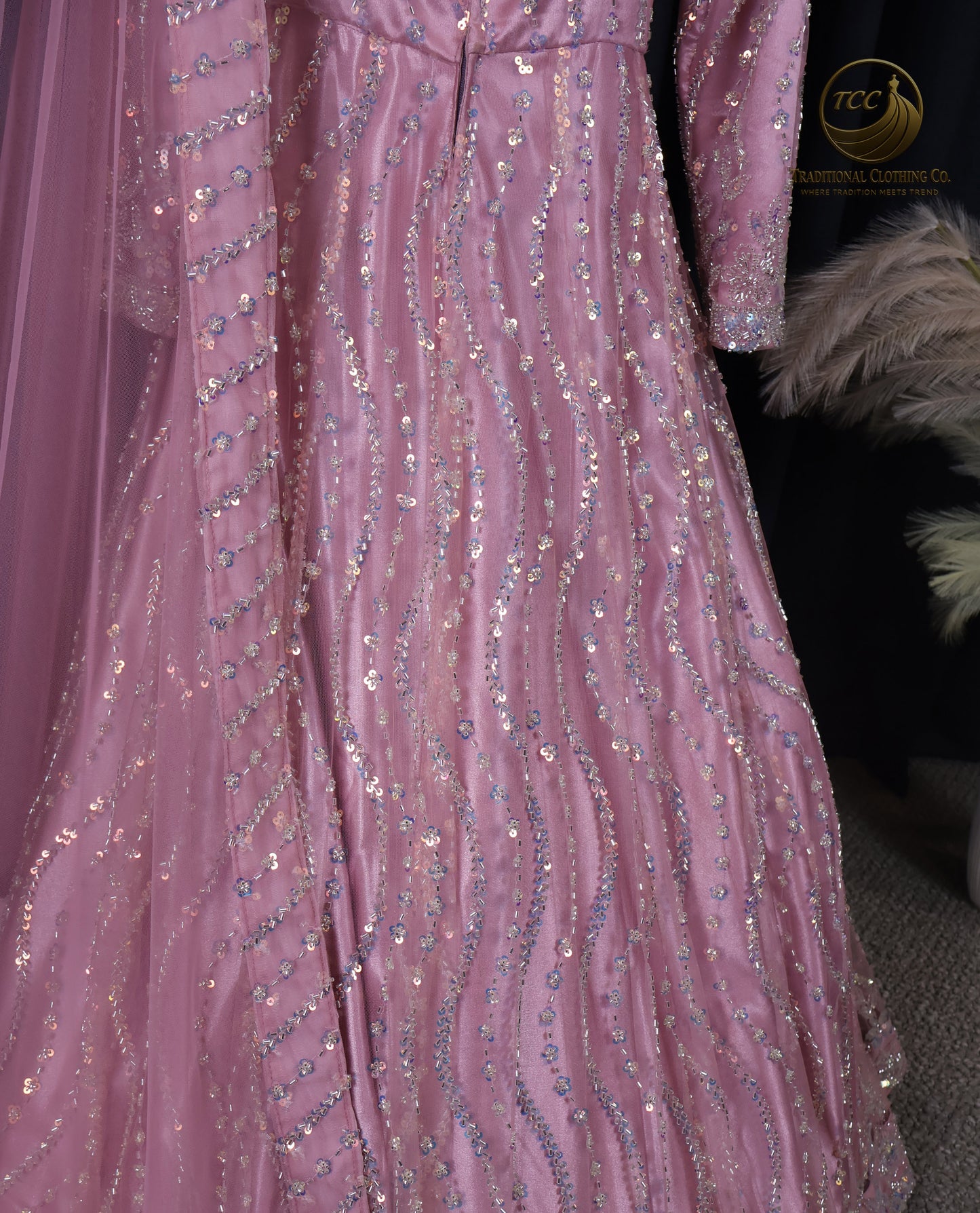 Pink Heavy Handwork Gown with Sheer Dupatta – Elegant Festive & Wedding Wear
