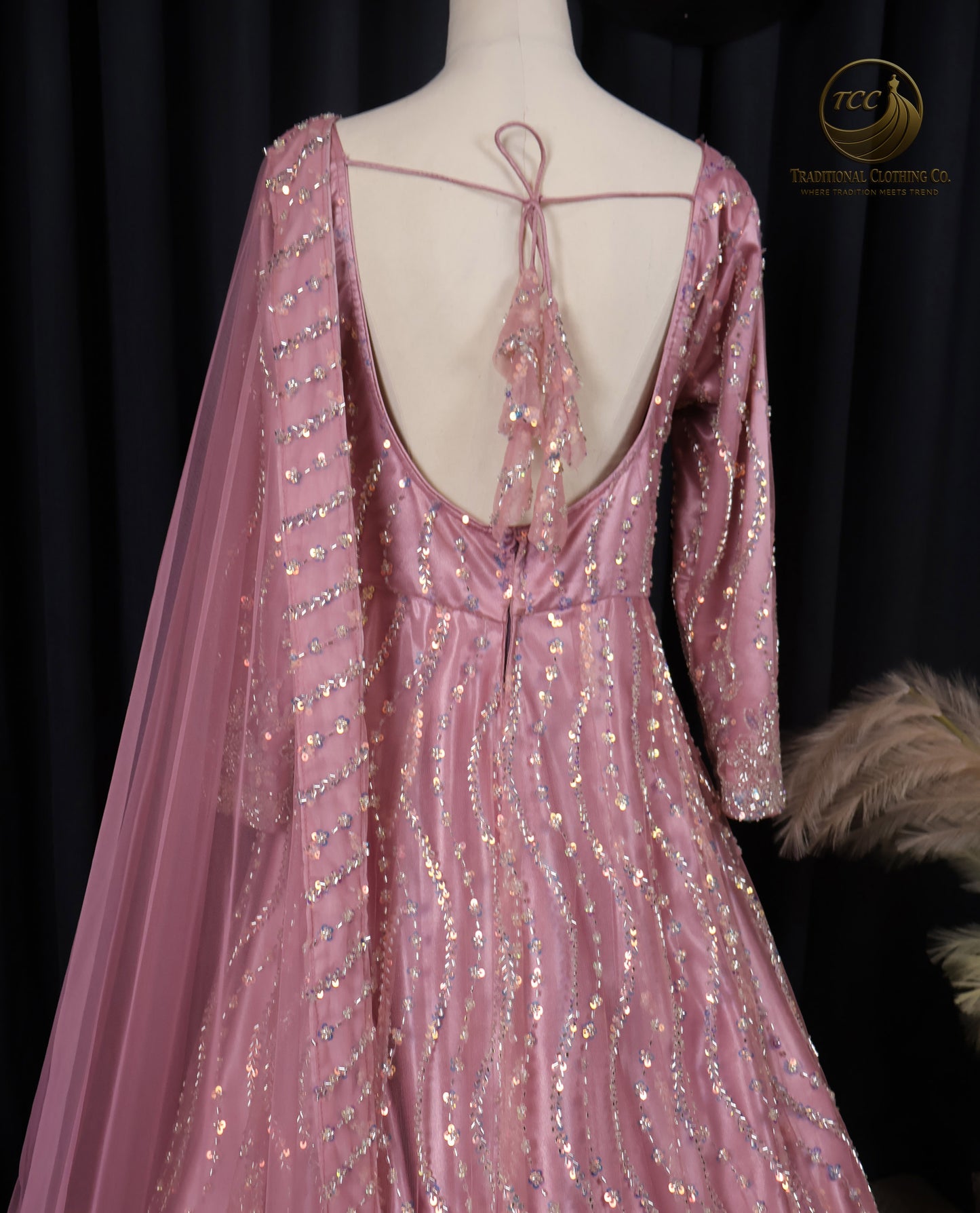 Pink Heavy Handwork Gown with Sheer Dupatta – Elegant Festive & Wedding Wear