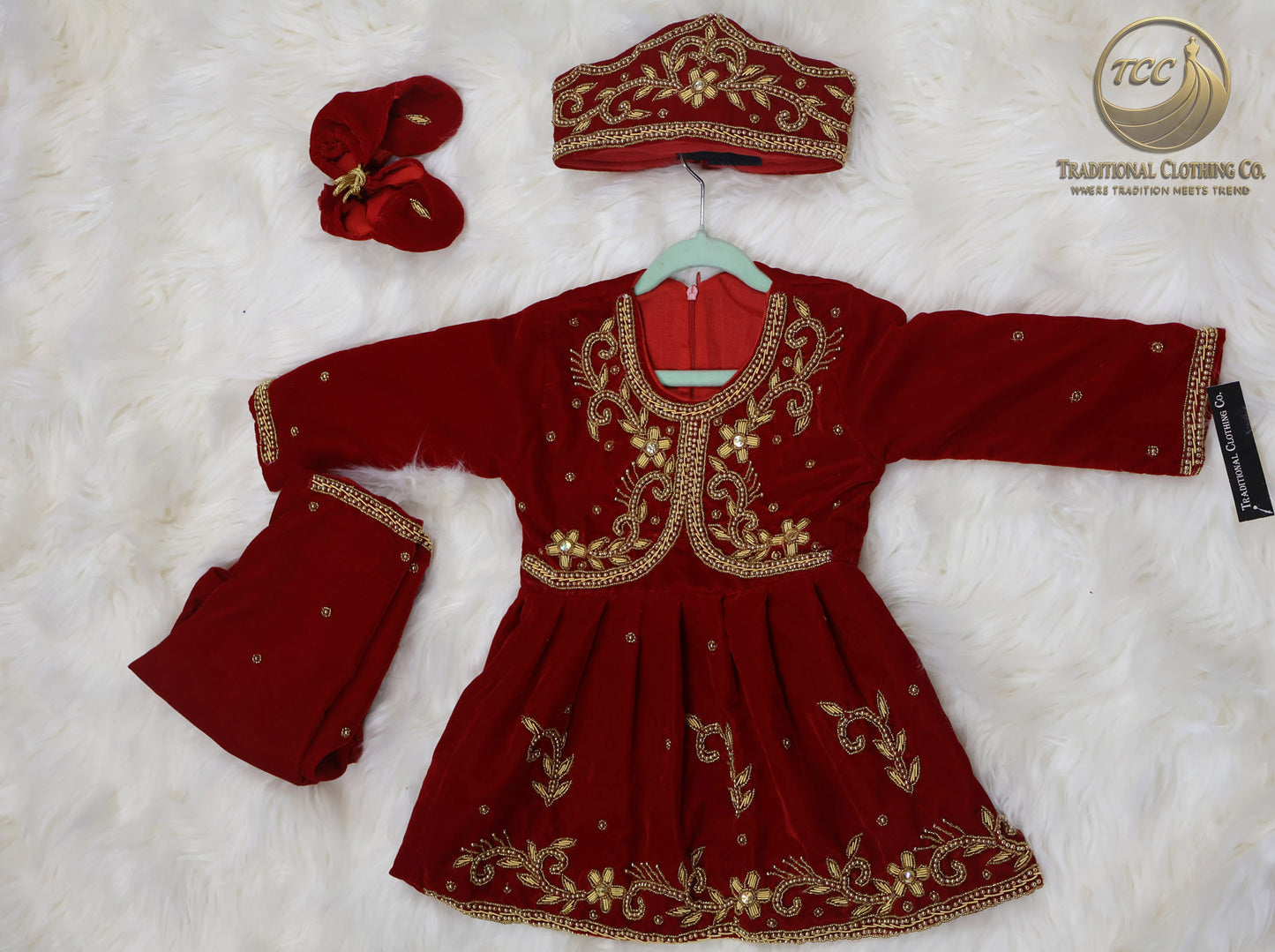 Traditional 4-Piece Pasni Set – Embroidered Festive Wear with Matching Topi & Shoes