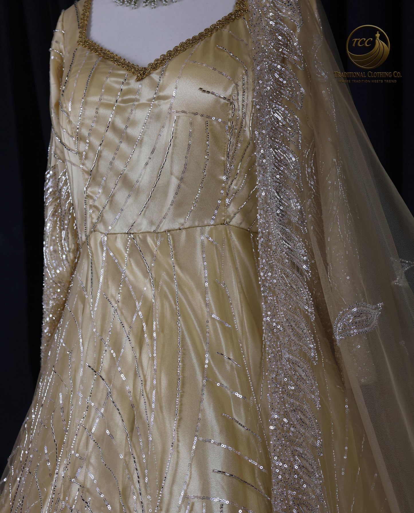 Gold Embroidered Heavy work Gown with Matching Dupatta – Elegant Festive & Formal Wear